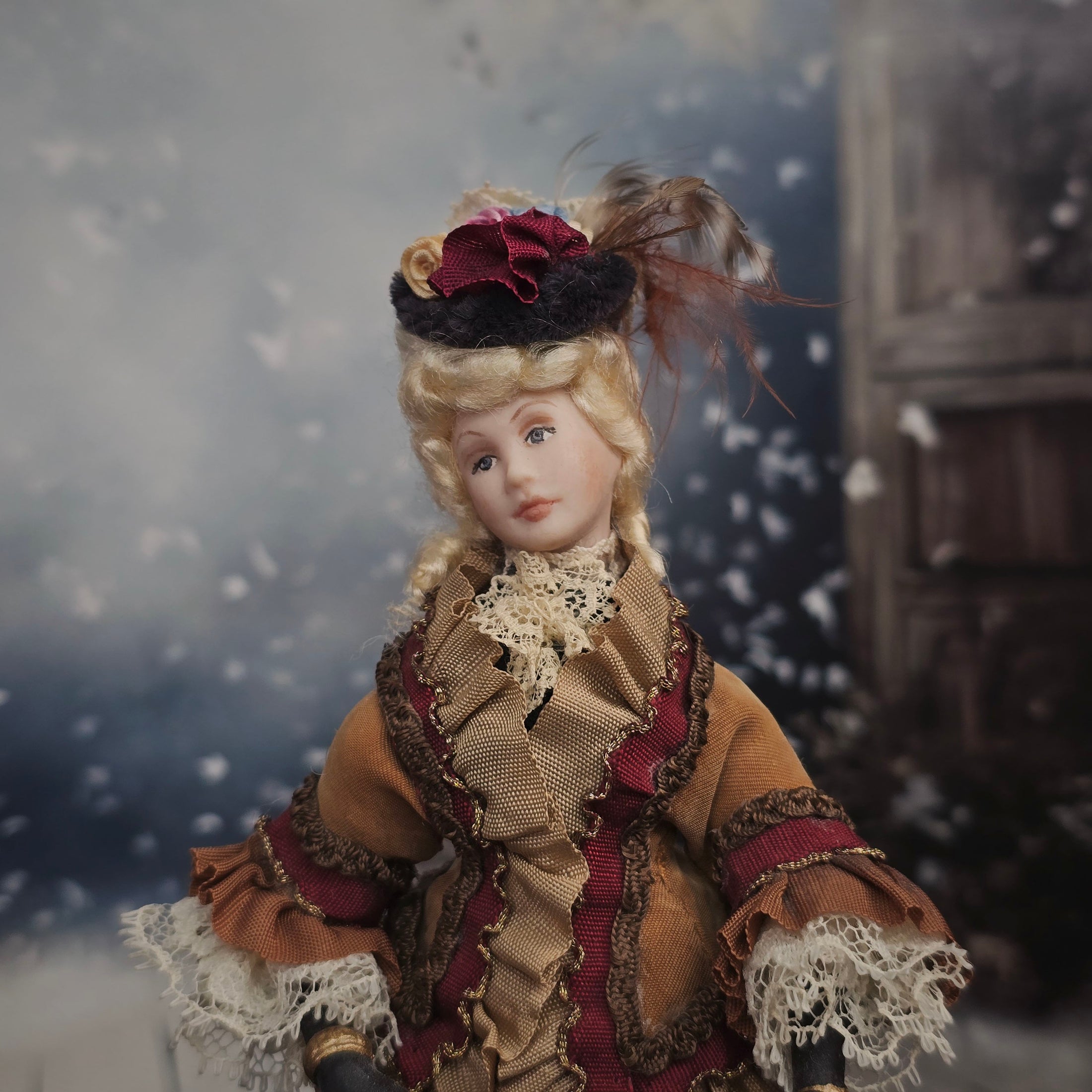 Artisan OOAK Victorian Lady Porcelain Doll in Couture Gown of Antique Silk & Lace