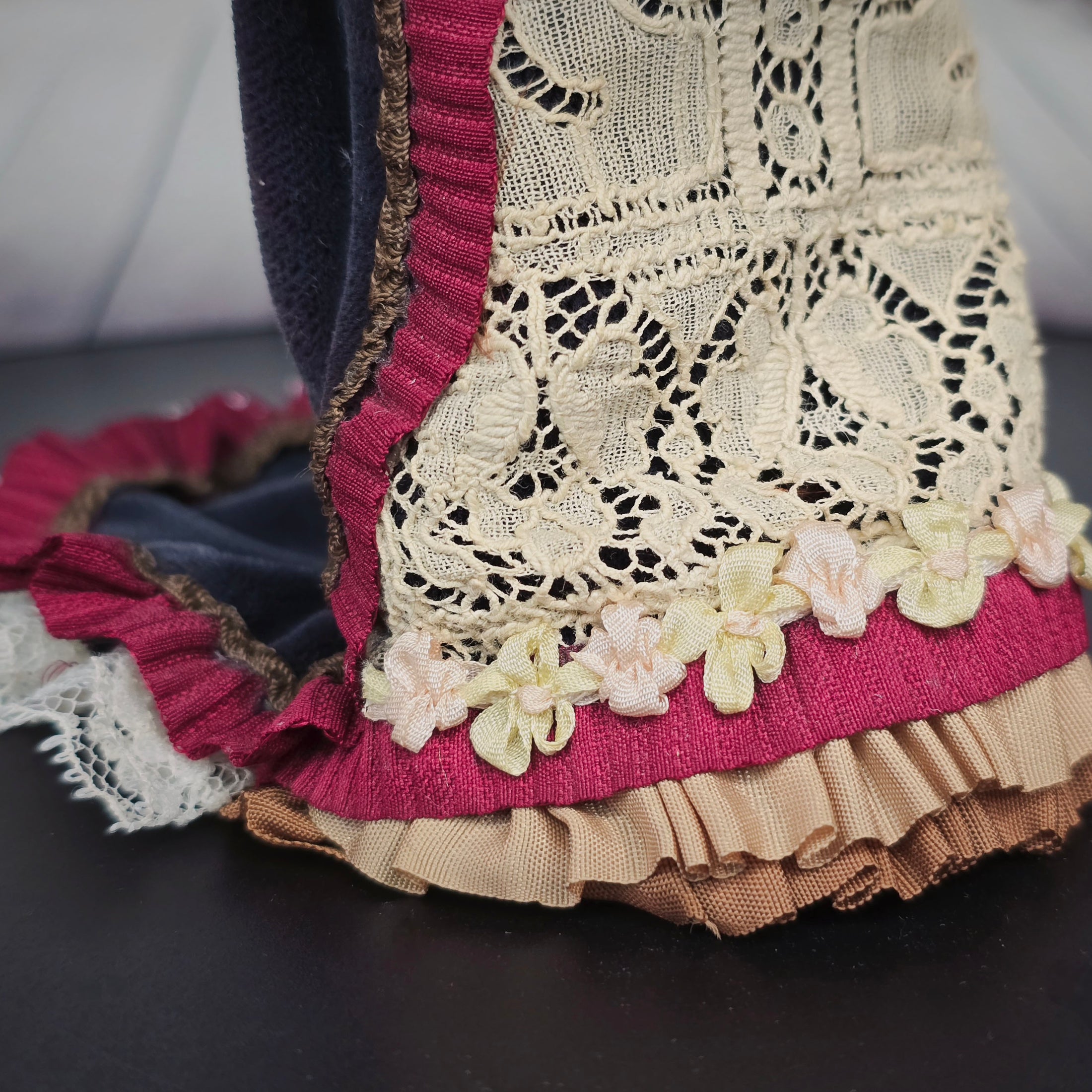 Artisan OOAK Victorian Lady Porcelain Doll in Couture Gown of Antique Silk & Lace