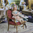 Load image into Gallery viewer, Seated Porcelain Little Girl Doll with Teacup, Green Silk Hat & Leather Shoes

