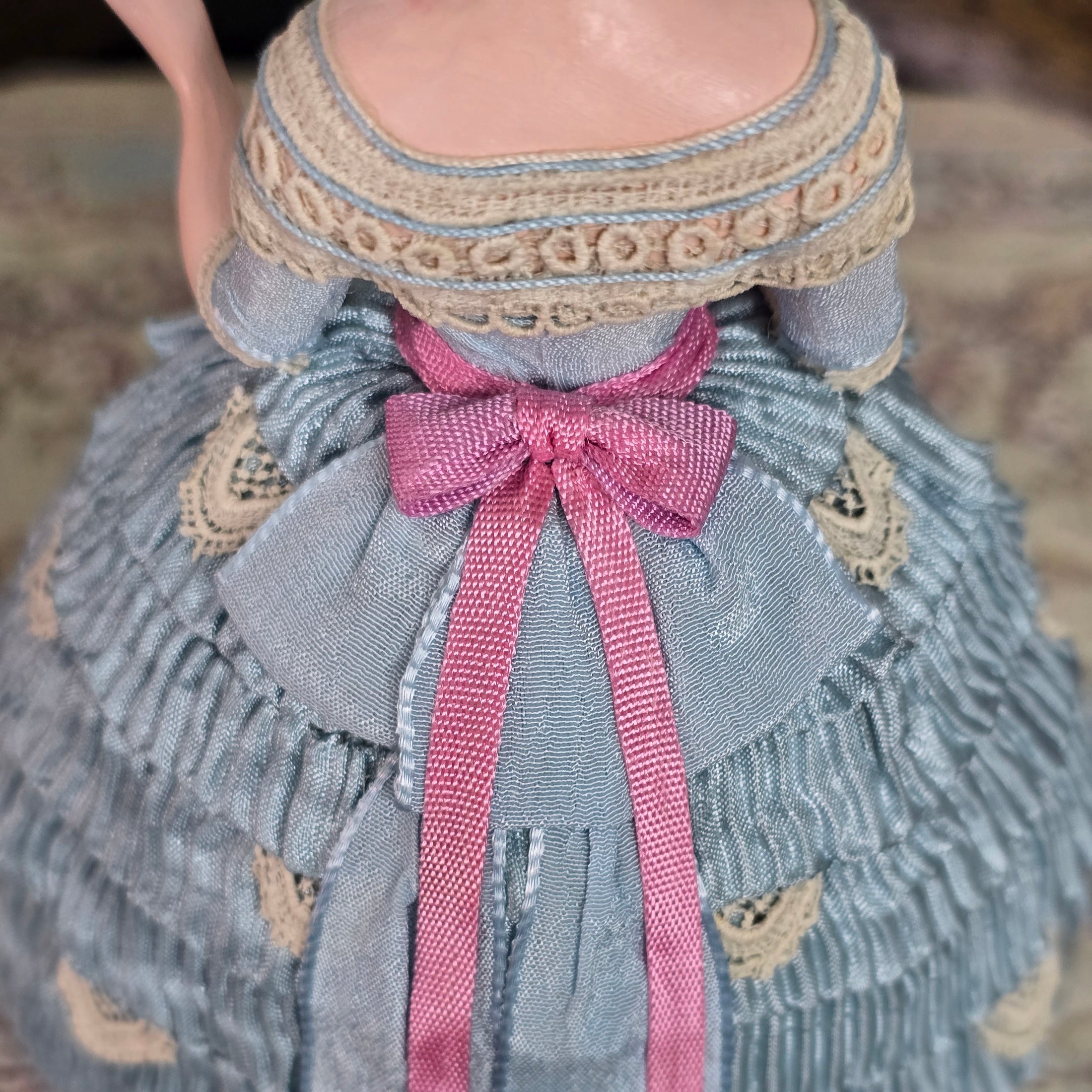 Gale Elena Bantock Signed Victorian Lady Porcelain Dollhouse Doll in Blue Silk Gown with Fan