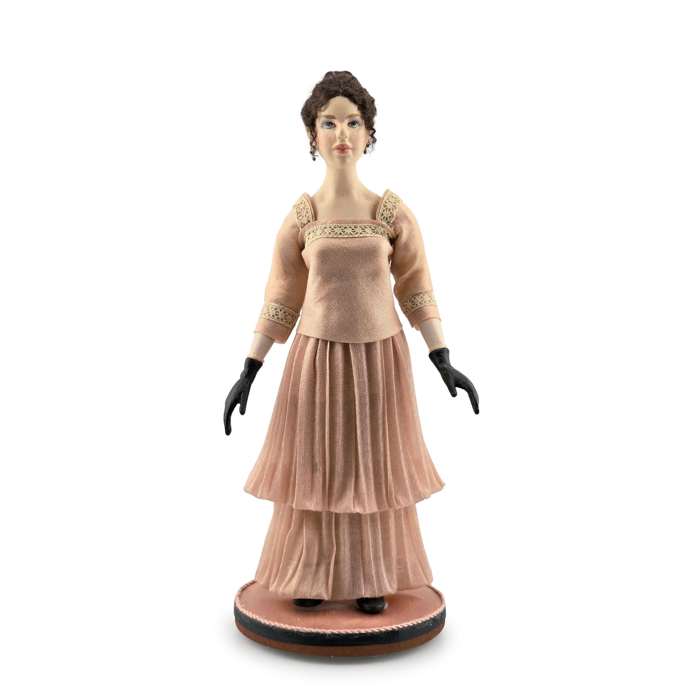 Hanna Kahl Hyland Rare Edwardian Style Carved Pear Wood Dollhouse Doll Lady on Platform