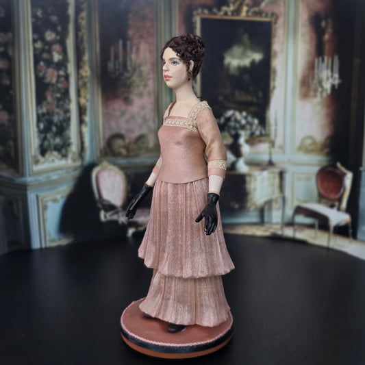 Hanna Kahl Hyland Rare Edwardian Style Carved Pear Wood Dollhouse Doll Lady on Platform