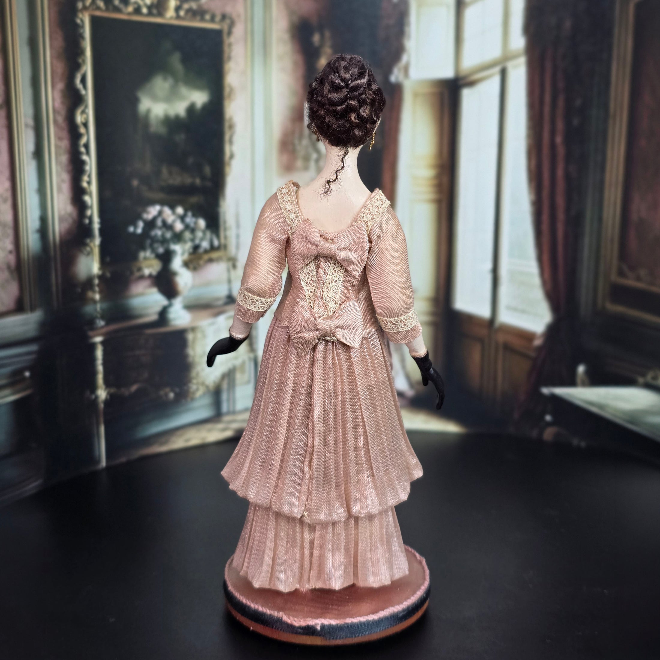 Hanna Kahl Hyland Rare Edwardian Style Carved Pear Wood Dollhouse Doll Lady on Platform