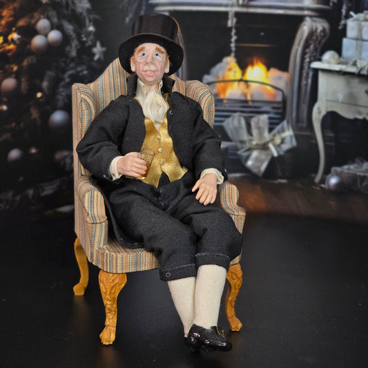 OOAK Older British Victorian Gentleman Character Doll with Top Hat & Drink