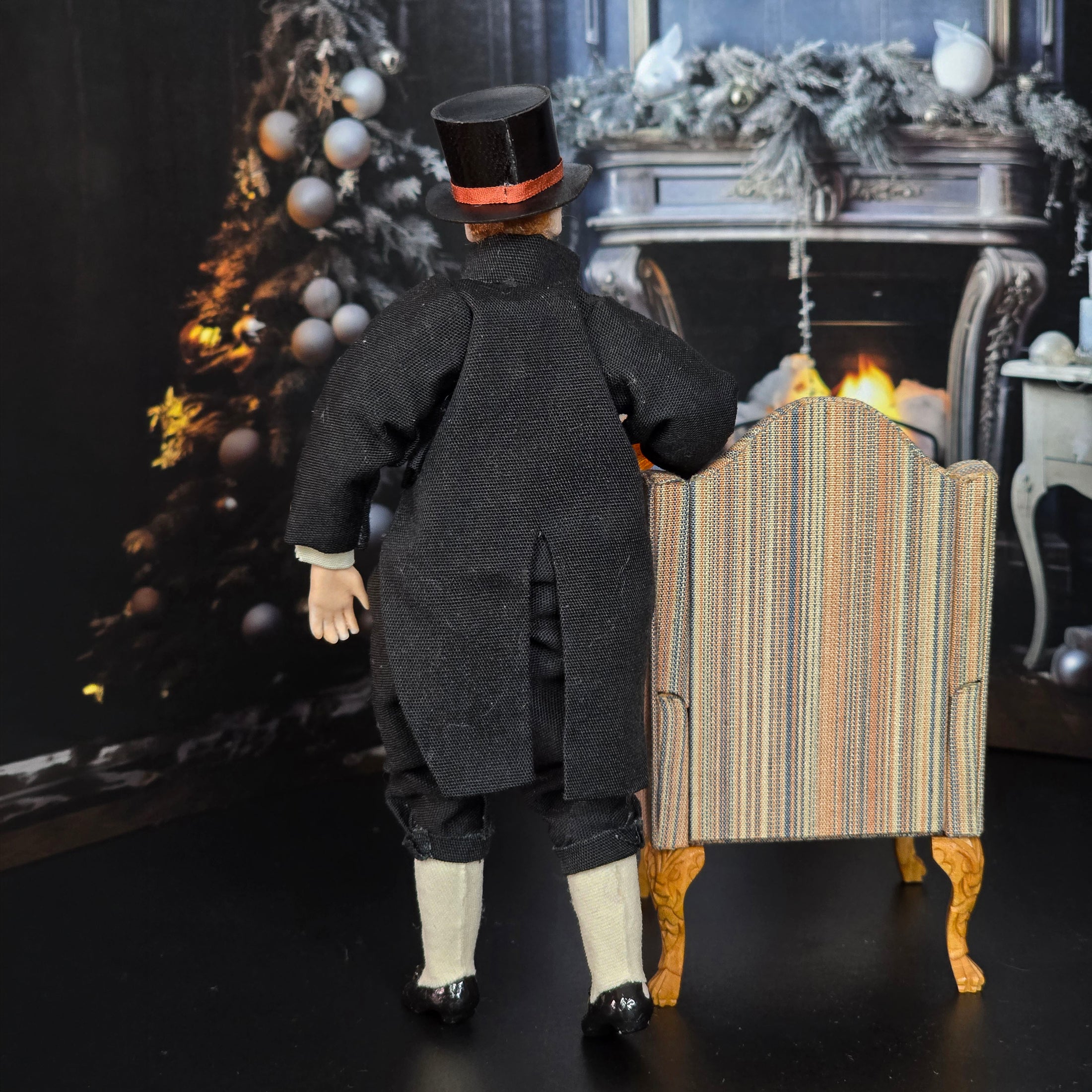 OOAK Older British Victorian Gentleman Character Doll with Top Hat & Drink