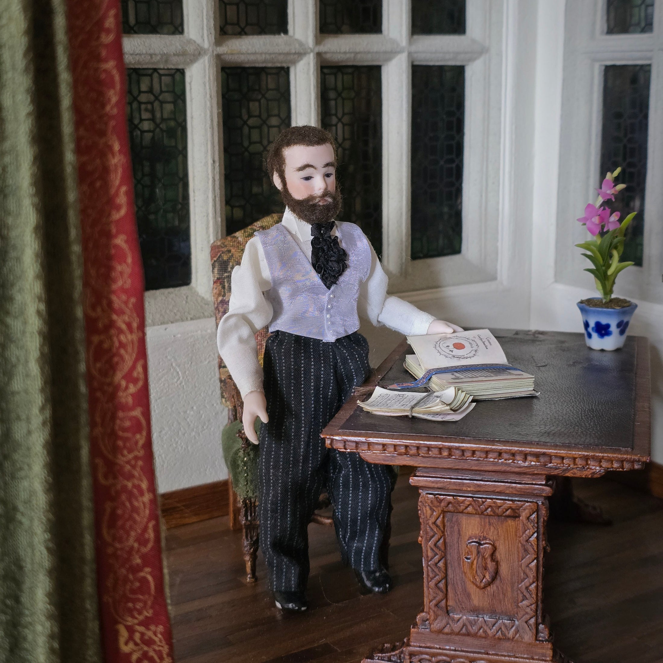 Porcelain Bearded Victorian Gentleman Dollhouse Doll Dad Father Wool Pants