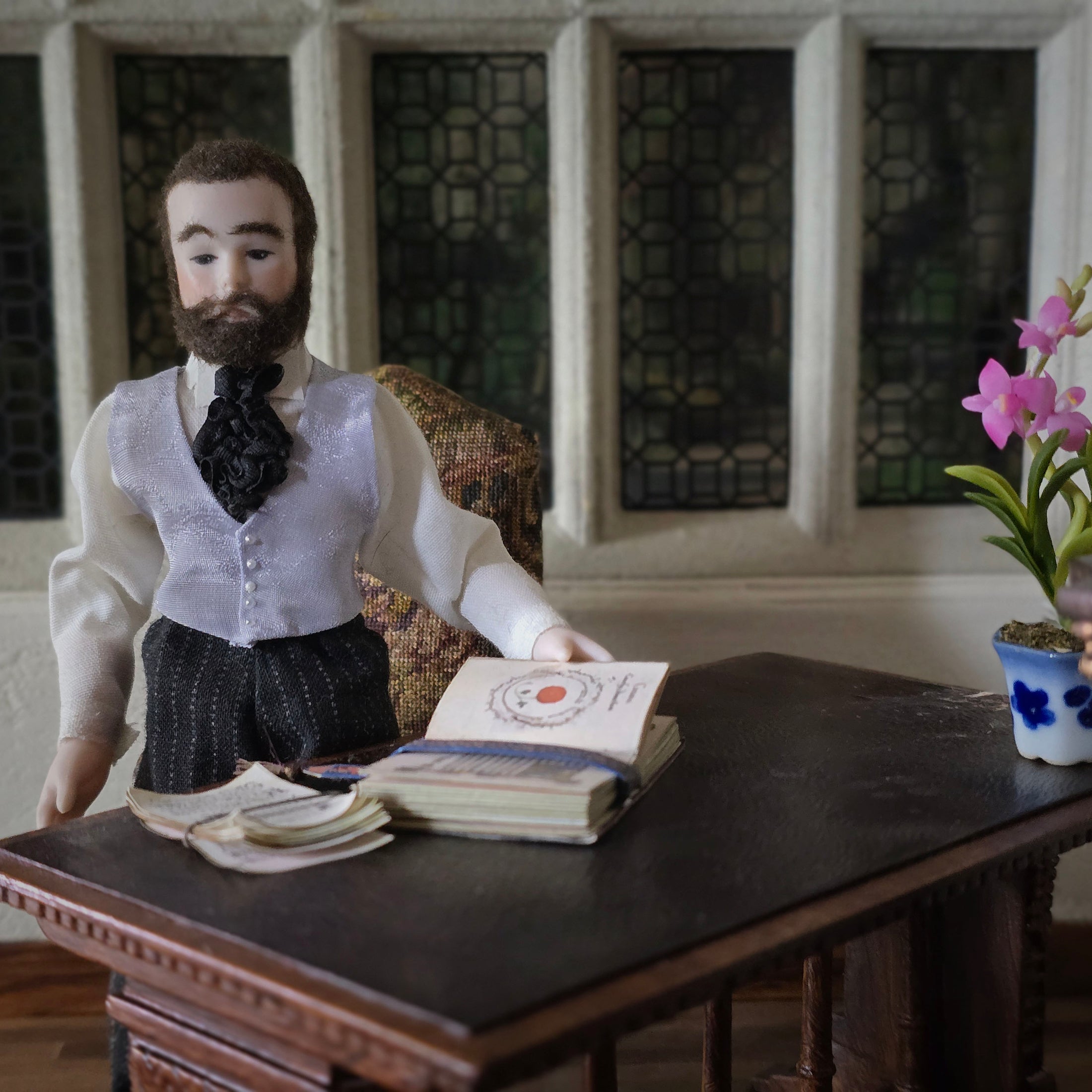 Porcelain Bearded Victorian Gentleman Dollhouse Doll Dad Father Wool Pants