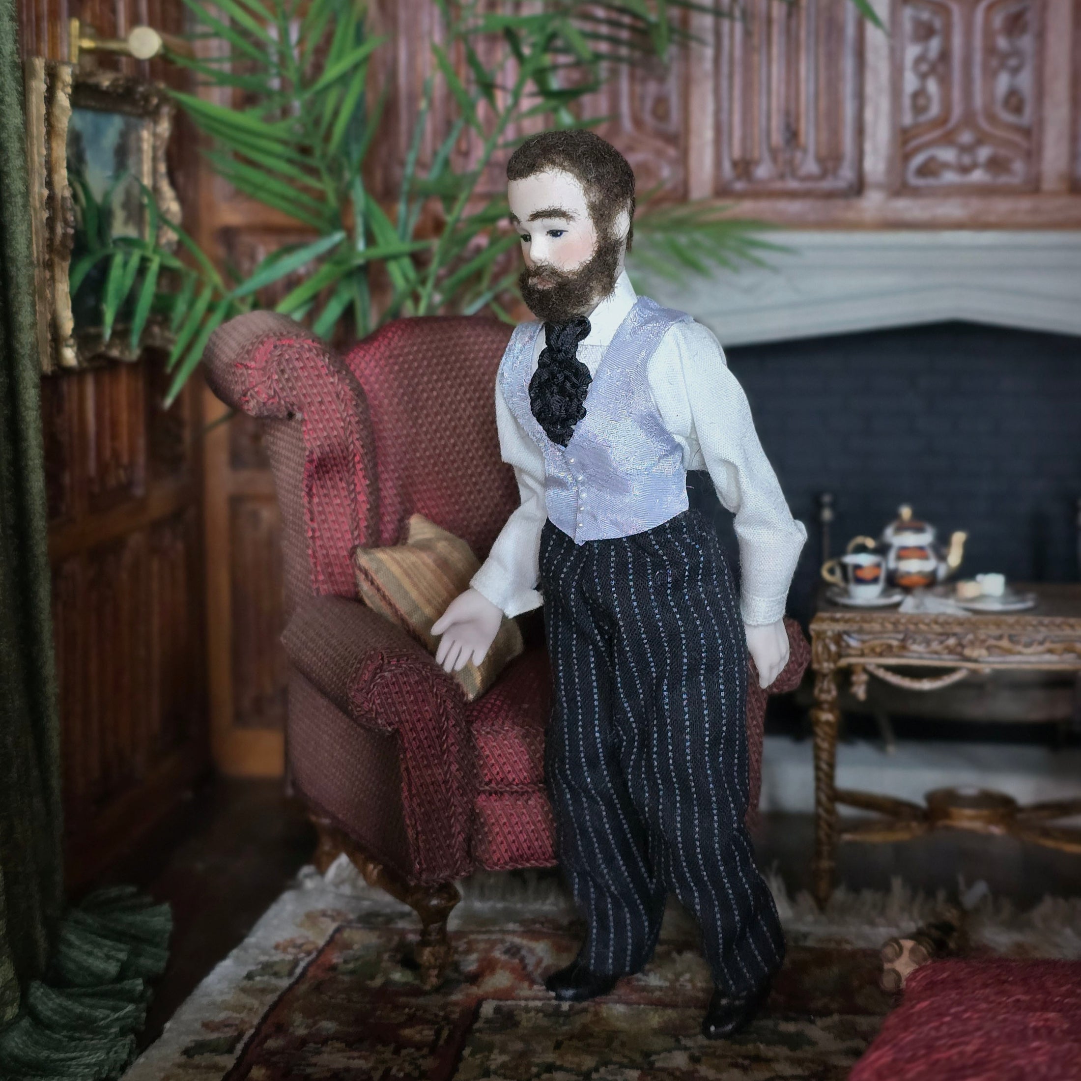 Porcelain Bearded Victorian Gentleman Dollhouse Doll Dad Father Wool Pants
