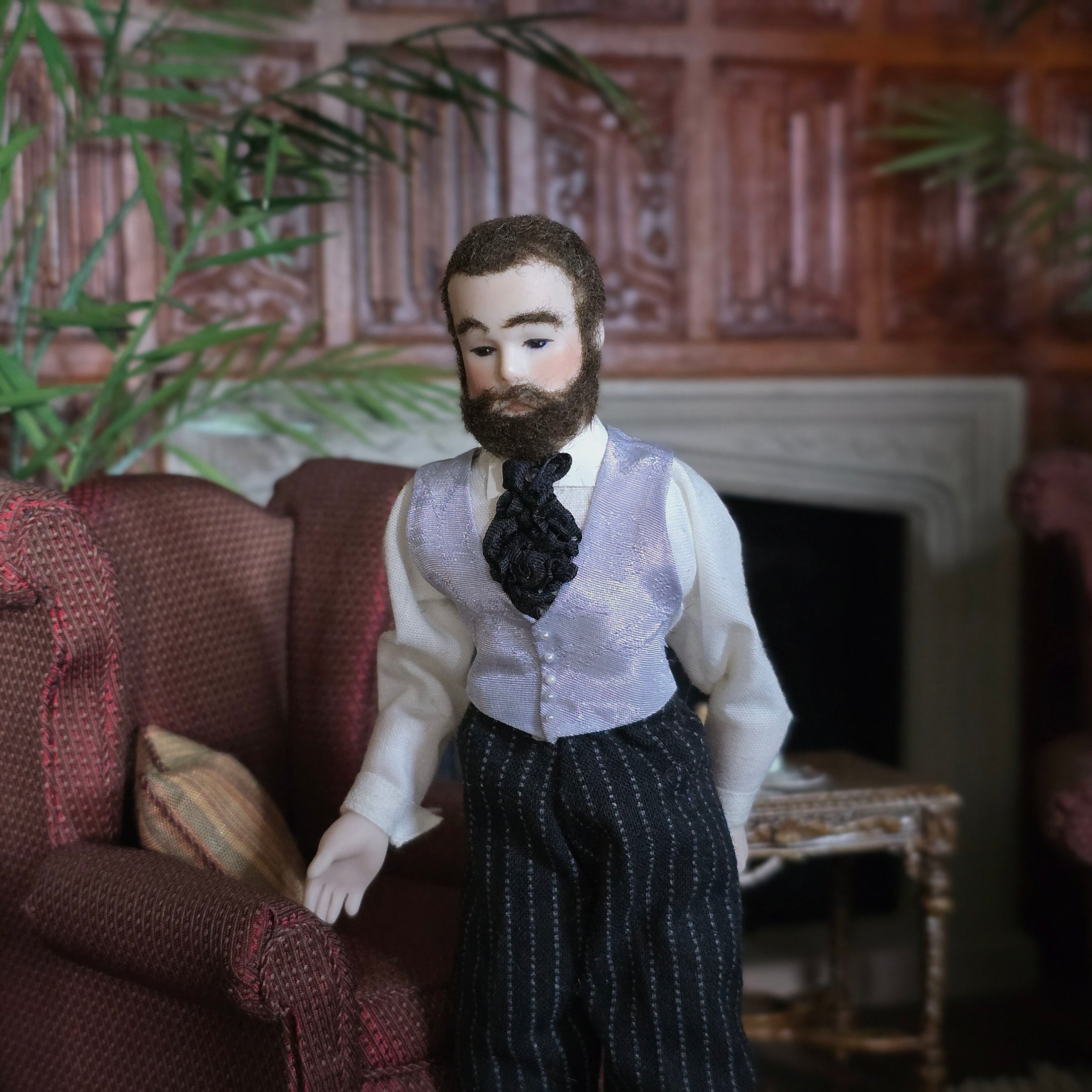 Porcelain Bearded Victorian Gentleman Dollhouse Doll Dad Father Wool Pants