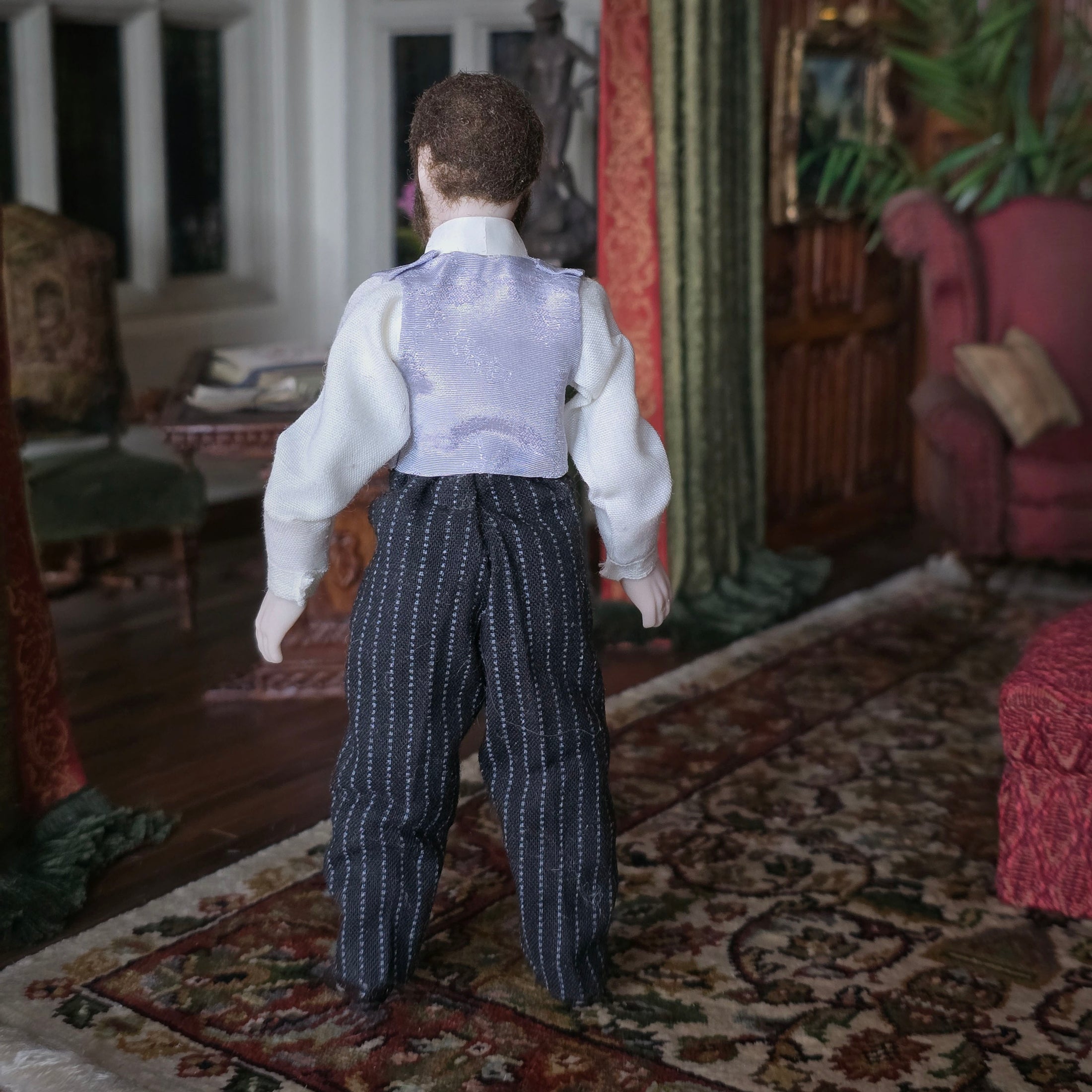 Porcelain Bearded Victorian Gentleman Dollhouse Doll Dad Father Wool Pants