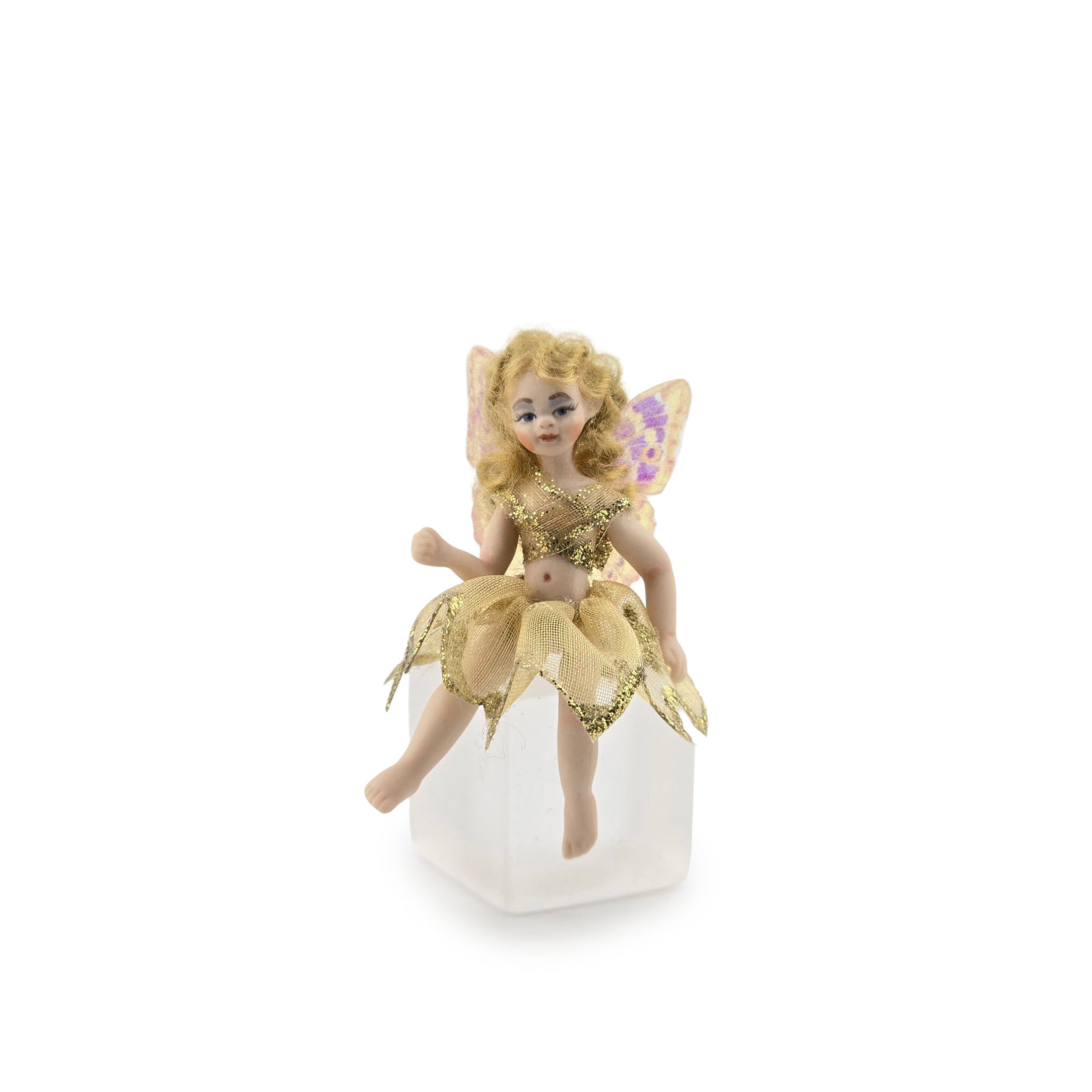 OOAK Whimsical Porcelain Fairy Child Dollhouse Doll with Butterfly Wings