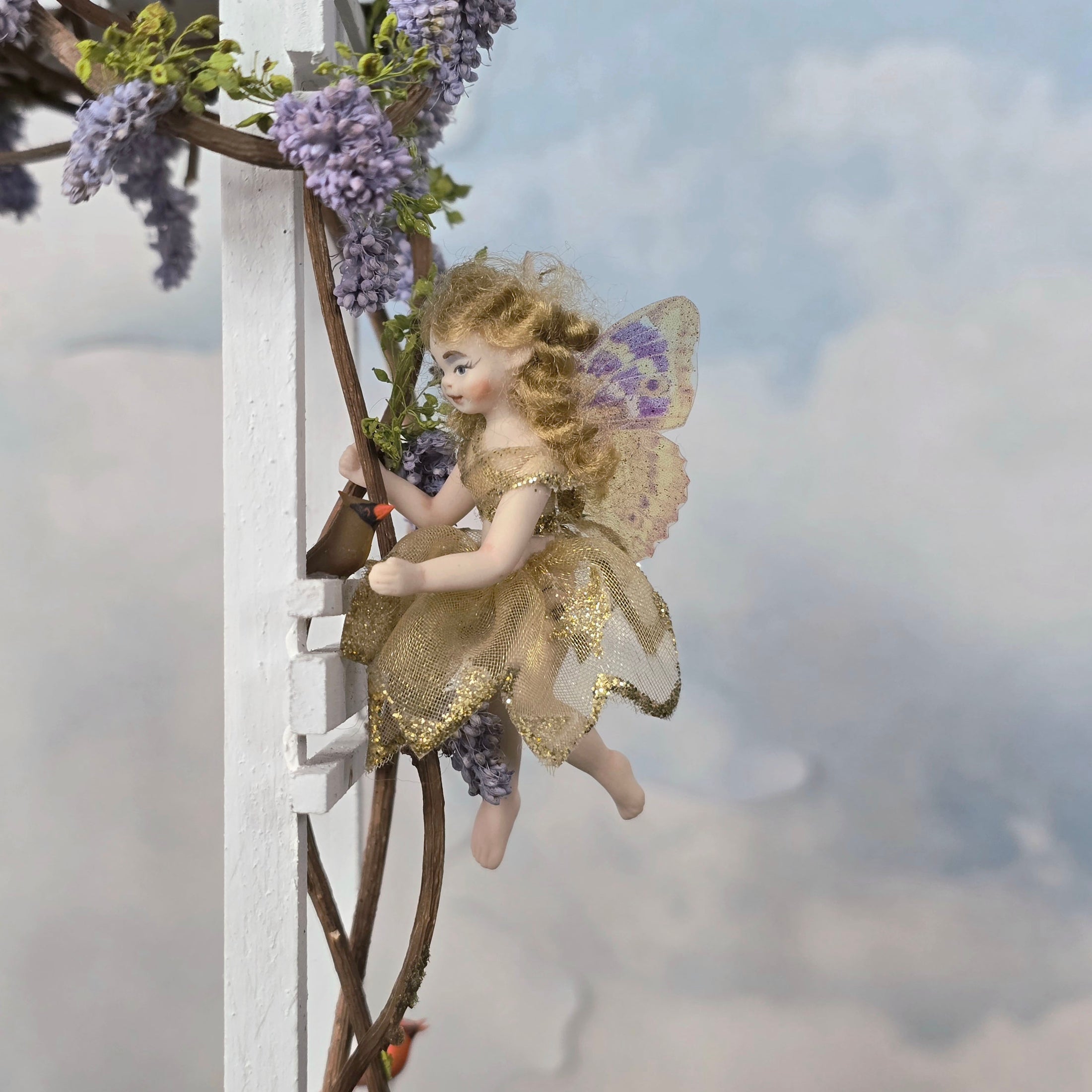 OOAK Whimsical Porcelain Fairy Child Dollhouse Doll with Butterfly Wings