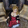 Load image into Gallery viewer, OOAK Flirty Blonde Porcelain Saloon Lady Dollhouse Doll Red Black Dress
