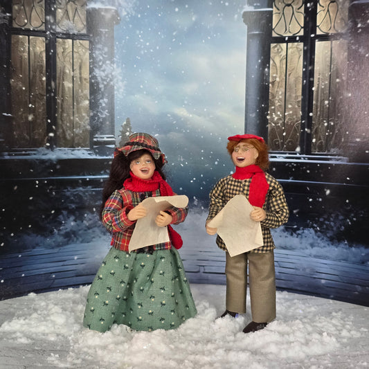 RARE Marcia Backstrom Signed Christmas Carolers Dolls Pair 1989 Early Clay Work
