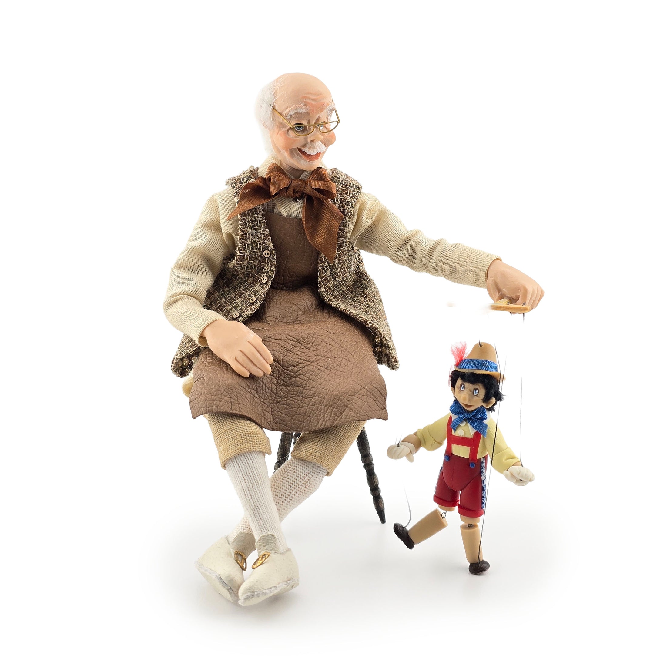 Geppetto and Pinocchio Puppet OOAK Clay Dollhouse Doll Figures 1:12 Scale