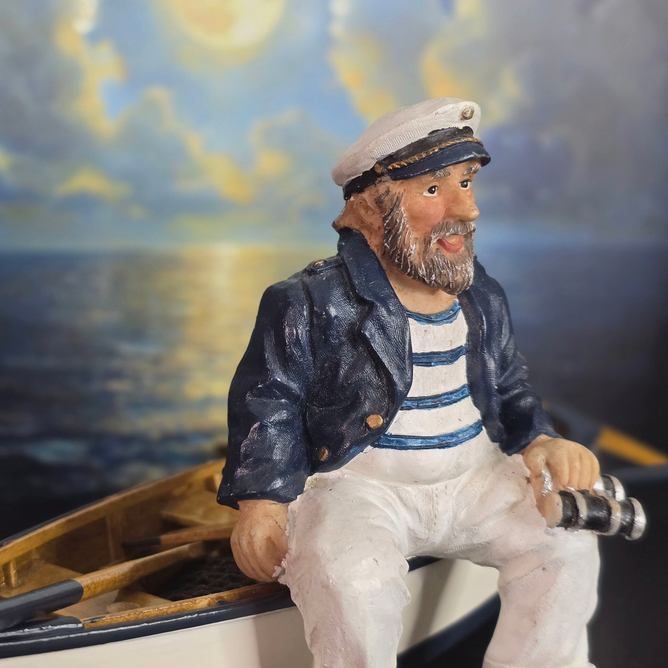 Nautical Boat Captain Seated Old Man Clay/Resin Hand Painted Figure