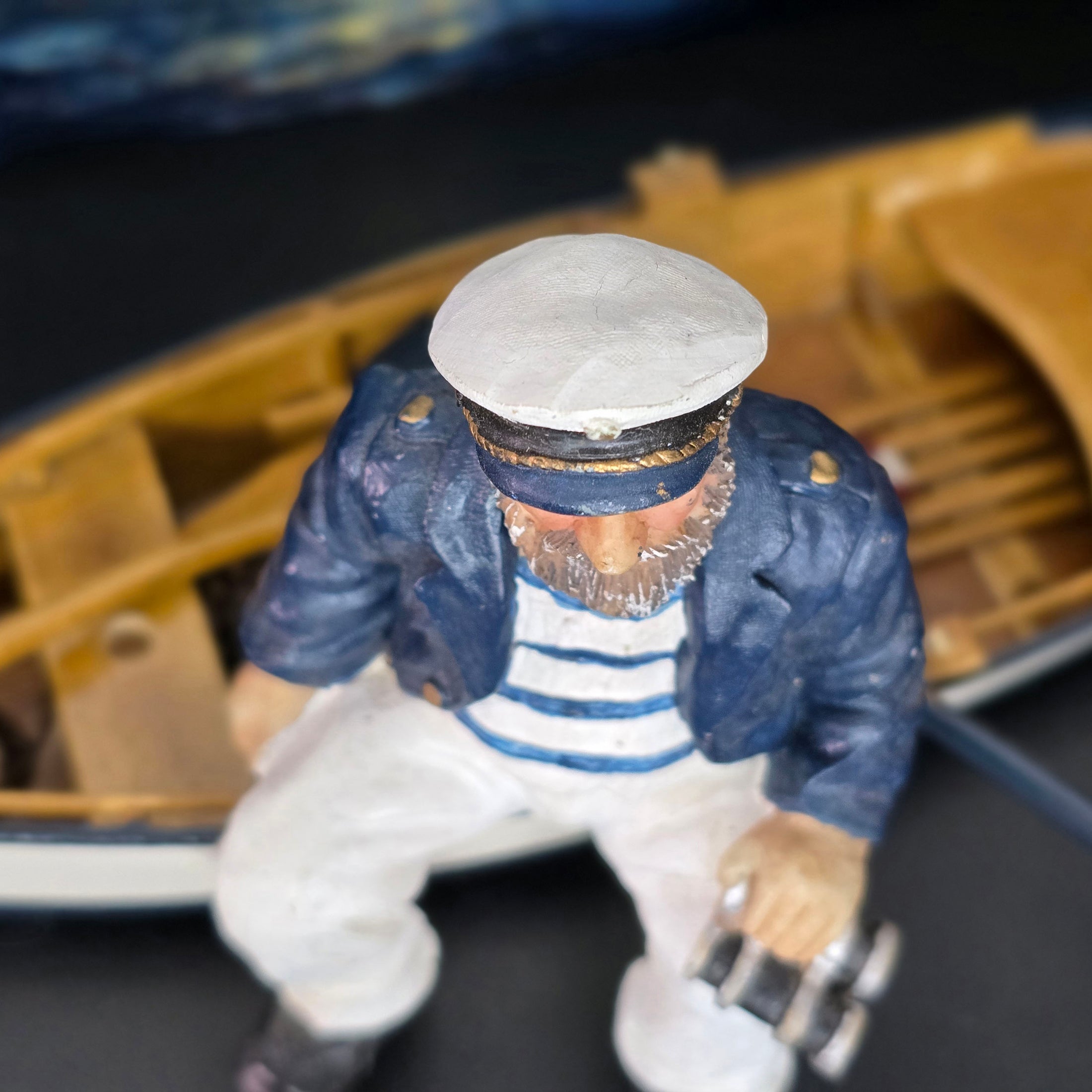 Nautical Boat Captain Seated Old Man Clay/Resin Hand Painted Figure