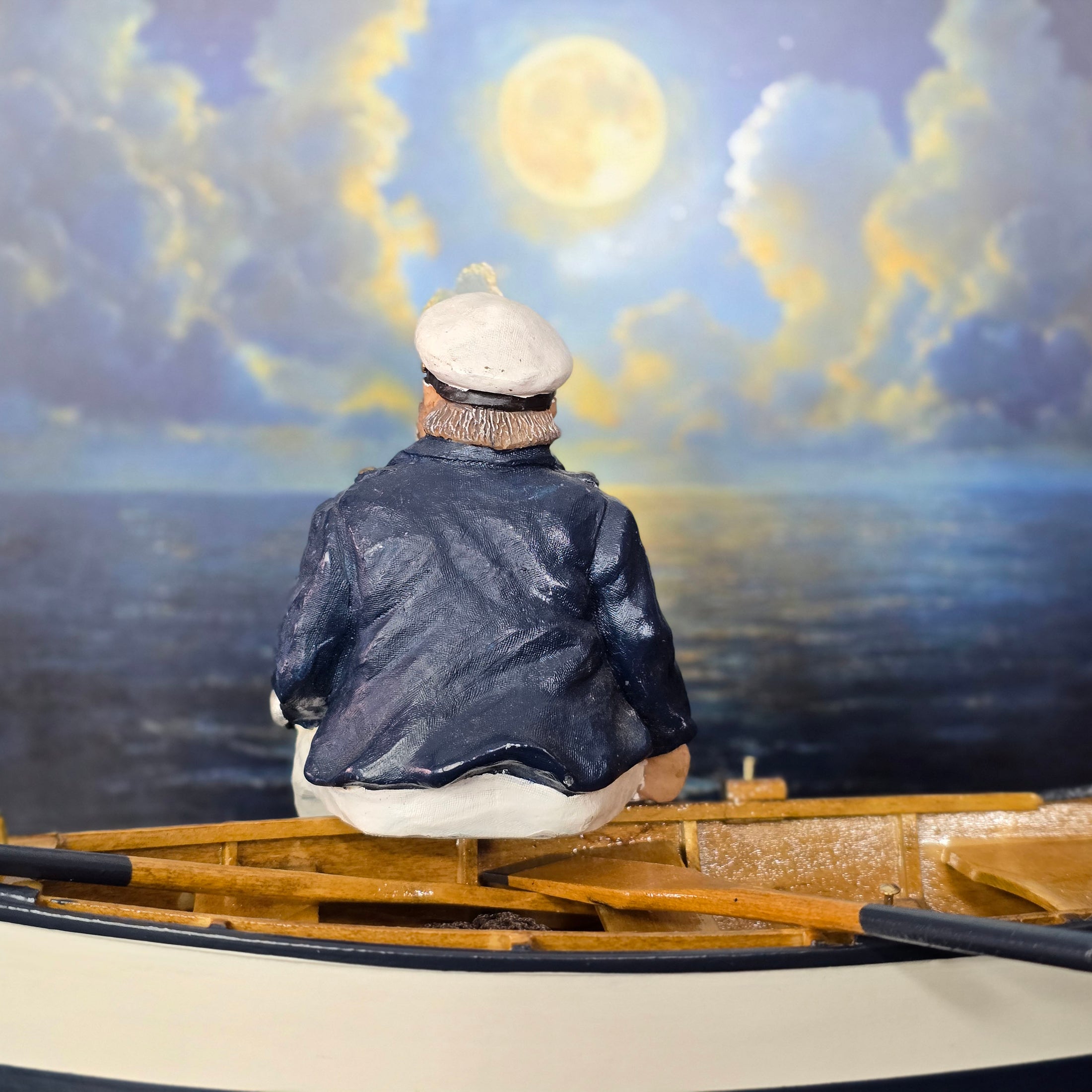 Nautical Boat Captain Seated Old Man Clay/Resin Hand Painted Figure