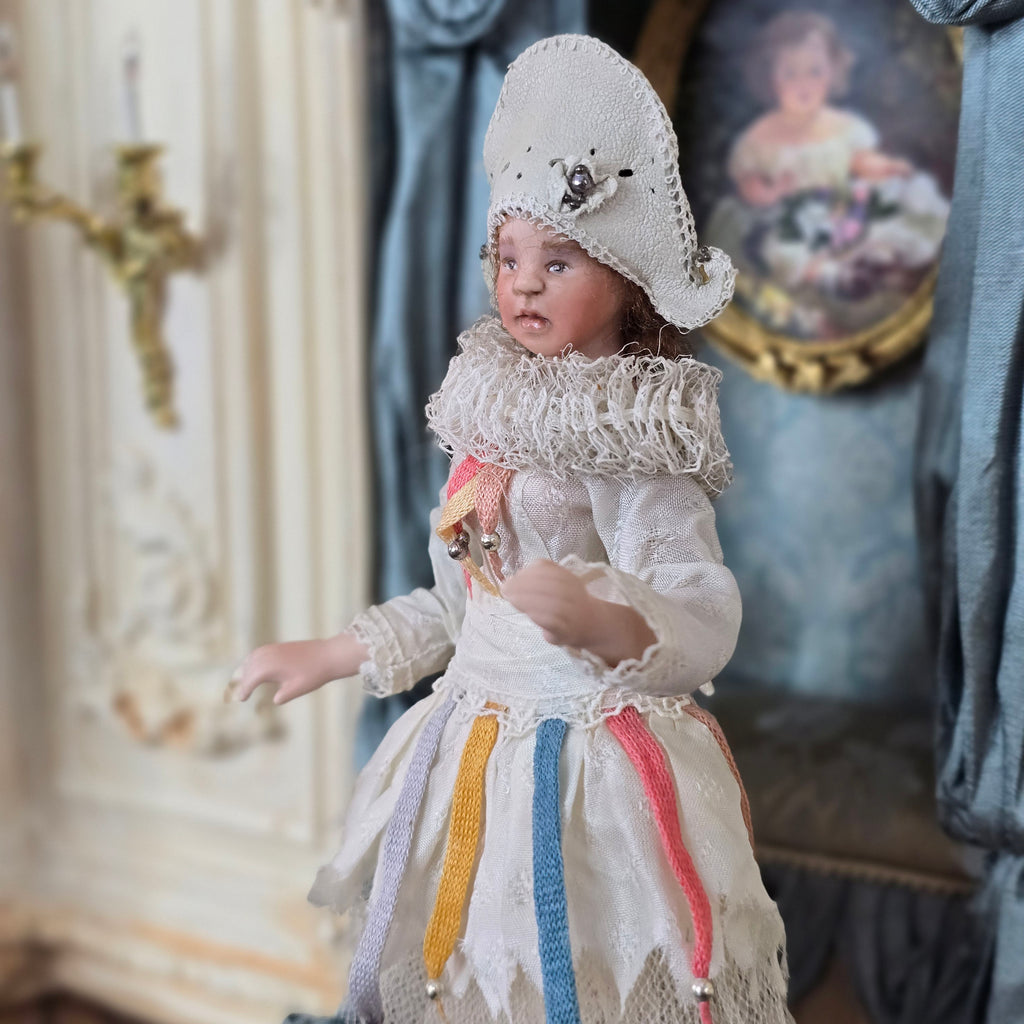 Angelika Mannersdorfer OOAK Fantasy Pierrot Porcelain Dollhouse Doll with Leather Hat