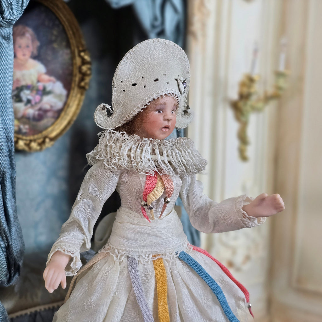 Angelika Mannersdorfer OOAK Fantasy Pierrot Porcelain Dollhouse Doll with Leather Hat