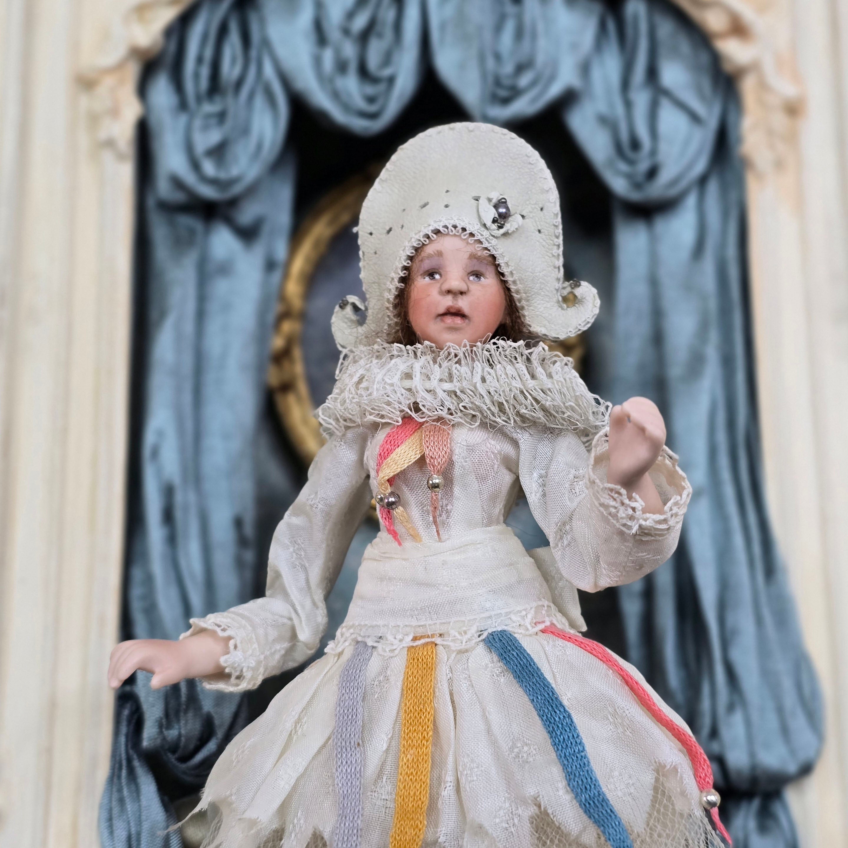 Angelika Mannersdorfer OOAK Fantasy Pierrot Porcelain Dollhouse Doll with Leather Hat