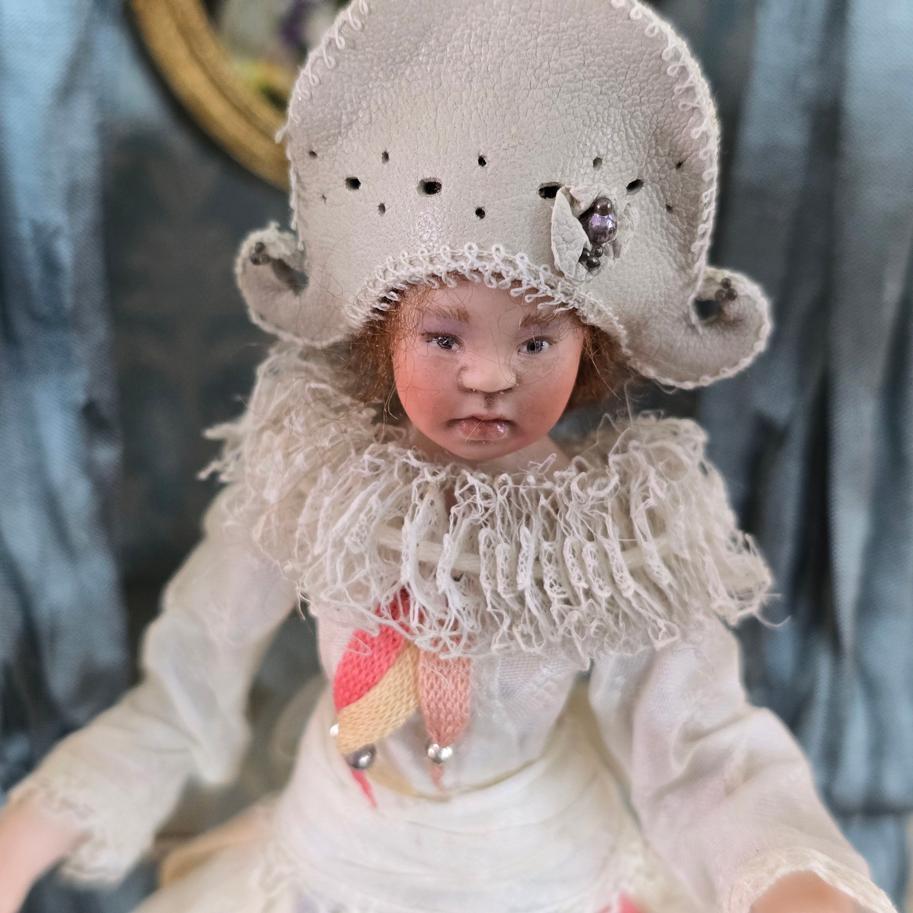 Angelika Mannersdorfer OOAK Fantasy Pierrot Porcelain Dollhouse Doll with Leather Hat
