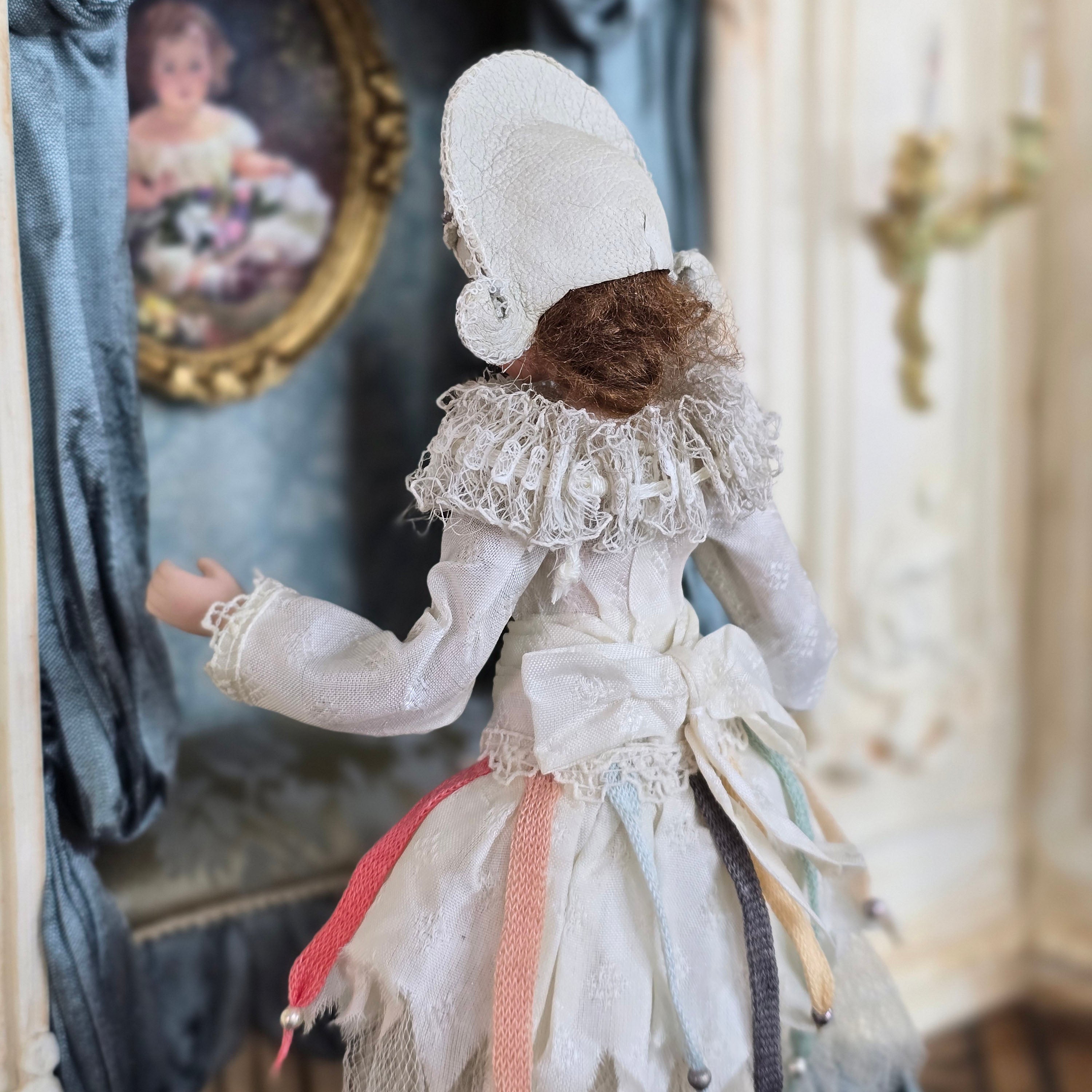Angelika Mannersdorfer OOAK Fantasy Pierrot Porcelain Dollhouse Doll with Leather Hat