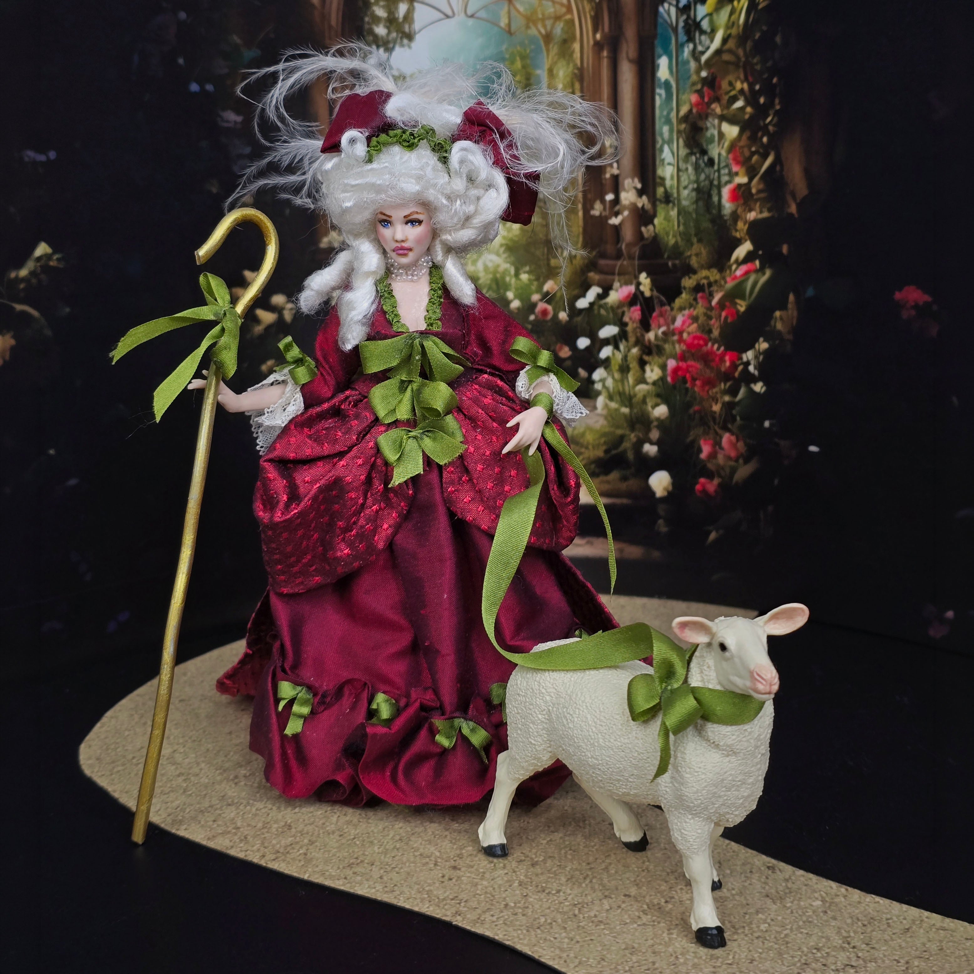 Tish Tierney IGMA OOAK La Peep Porcelain Doll with her Sheep and Crook 1:12 Scale
