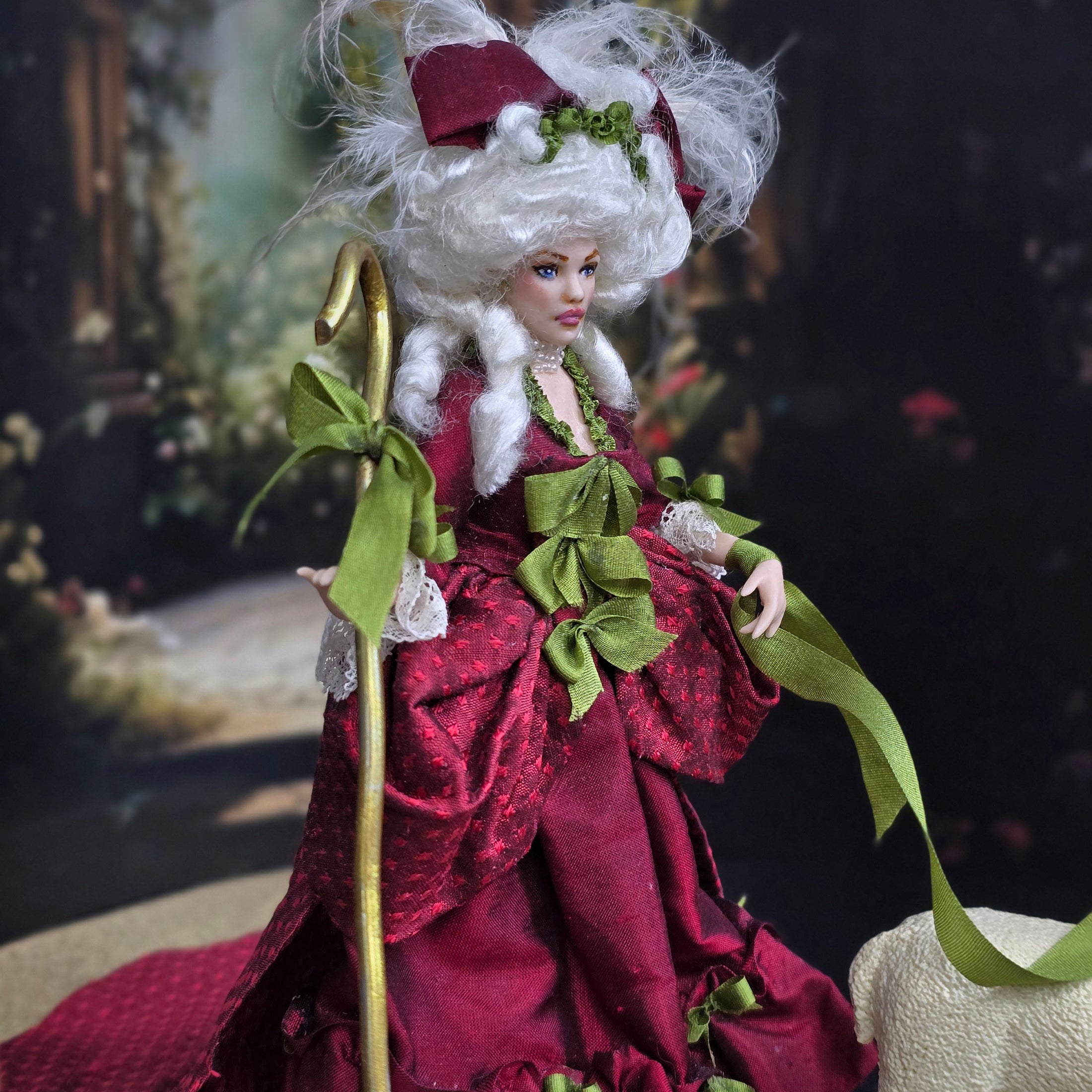 Tish Tierney IGMA OOAK La Peep Porcelain Doll with her Sheep and Crook 1:12 Scale