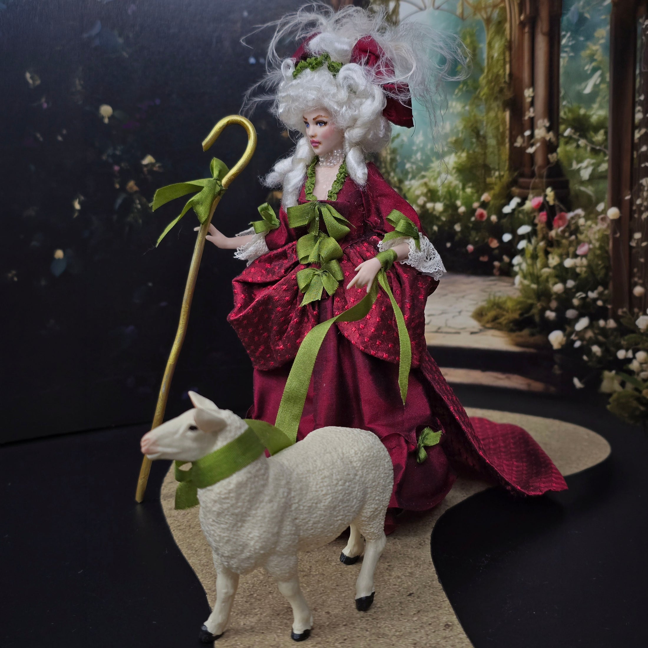 Tish Tierney IGMA OOAK La Peep Porcelain Doll with her Sheep and Crook 1:12 Scale
