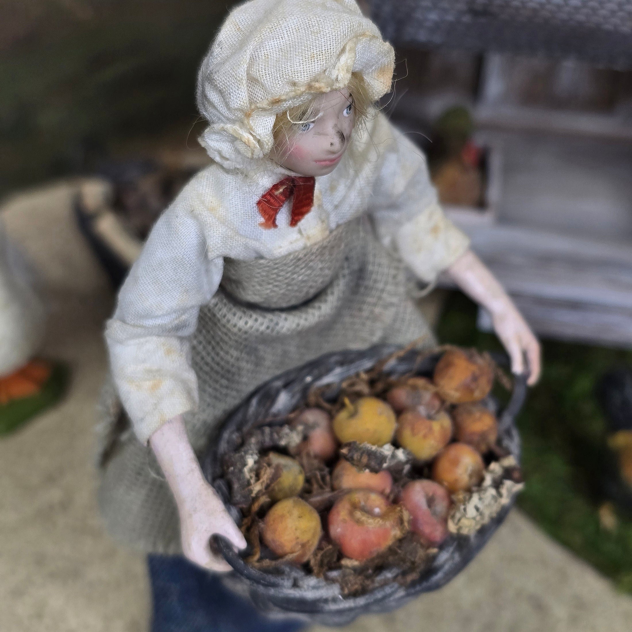 OOAK English Tired Victorian Servant Lady Doll Porcelain Weighted 1:12 Dollhouse