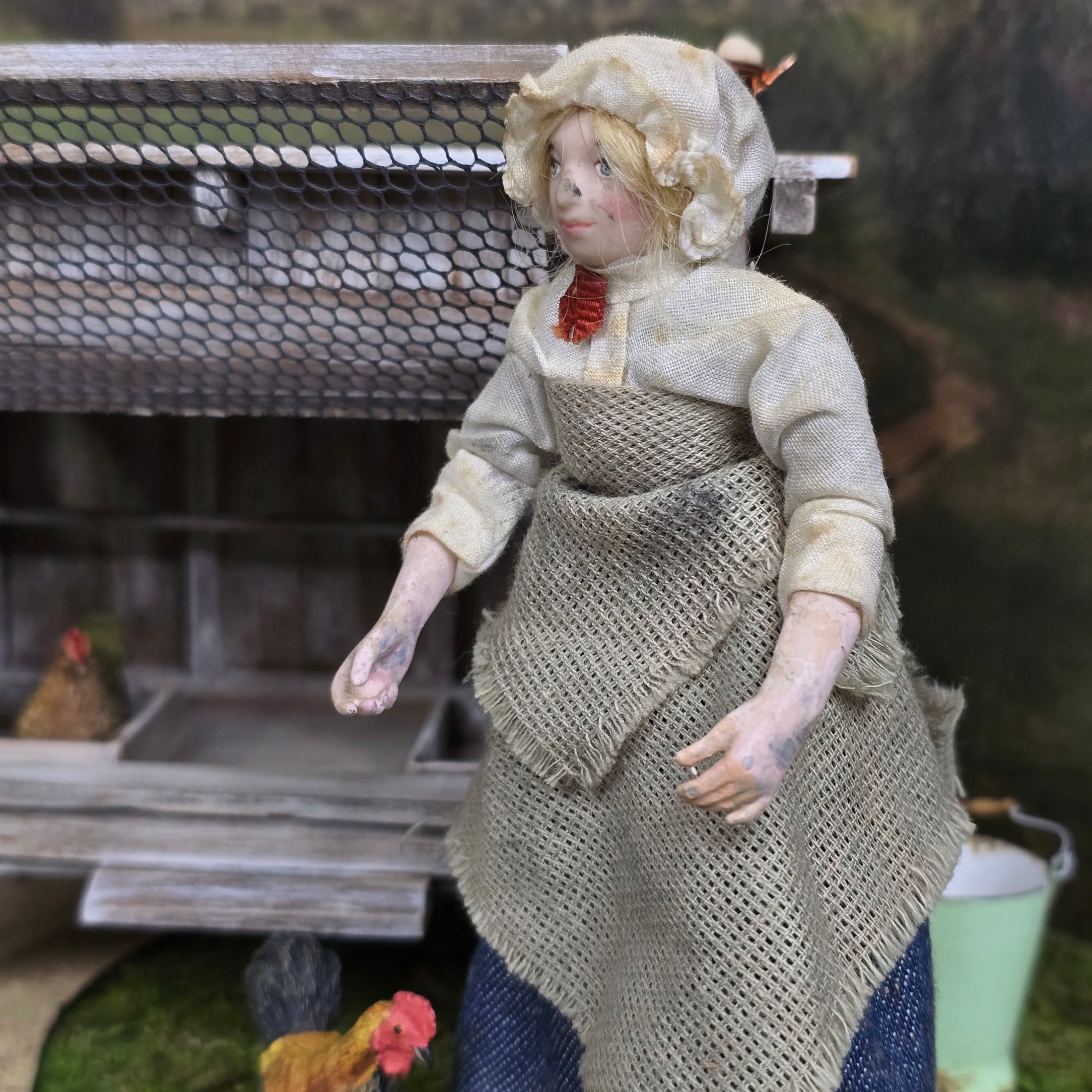 OOAK English Tired Victorian Servant Lady Doll Porcelain Weighted 1:12 Dollhouse