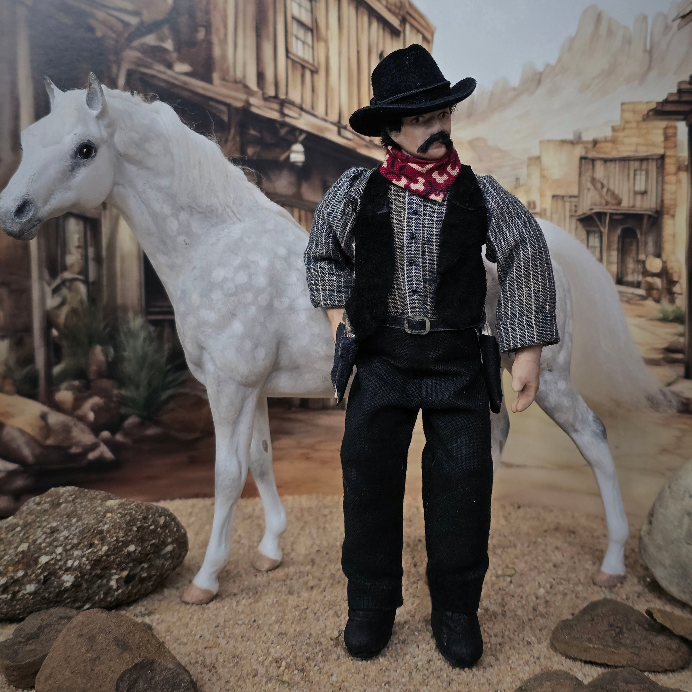 OOAK Cowboy Gentleman Doll Porcelain Western Man w Dueling Pistols 1:12