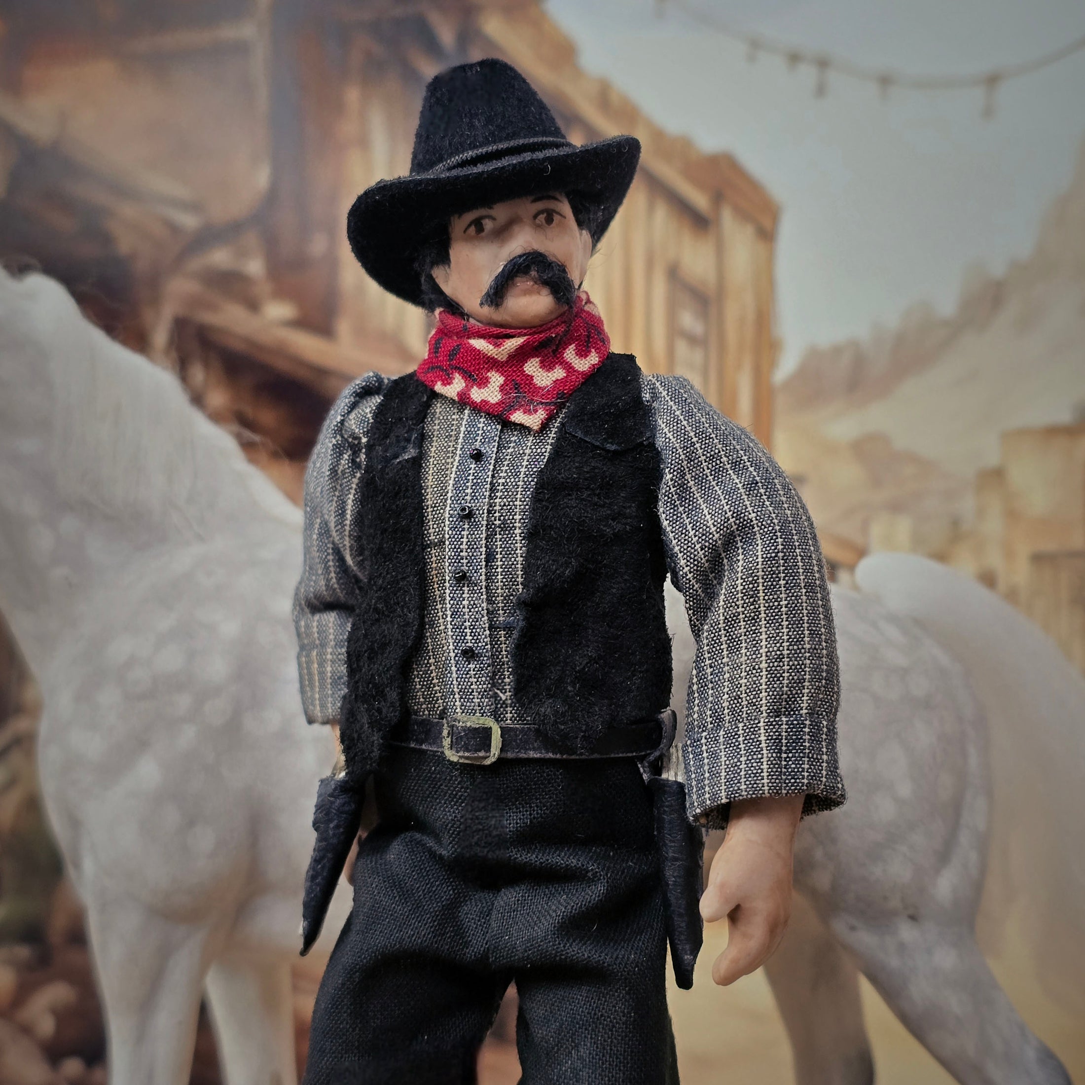 OOAK Cowboy Gentleman Doll Porcelain Western Man w Dueling Pistols 1:12