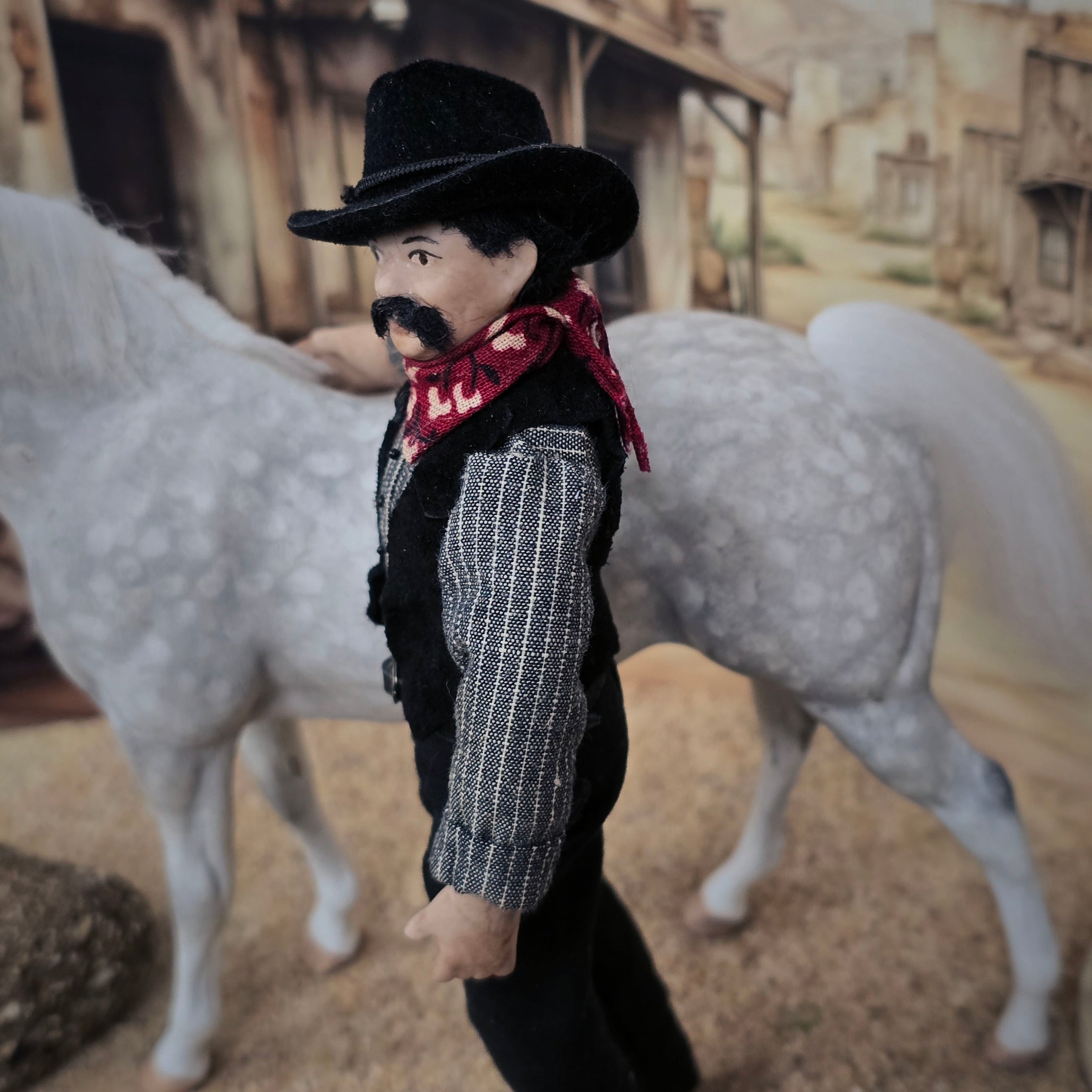 OOAK Cowboy Gentleman Doll Porcelain Western Man w Dueling Pistols 1:12
