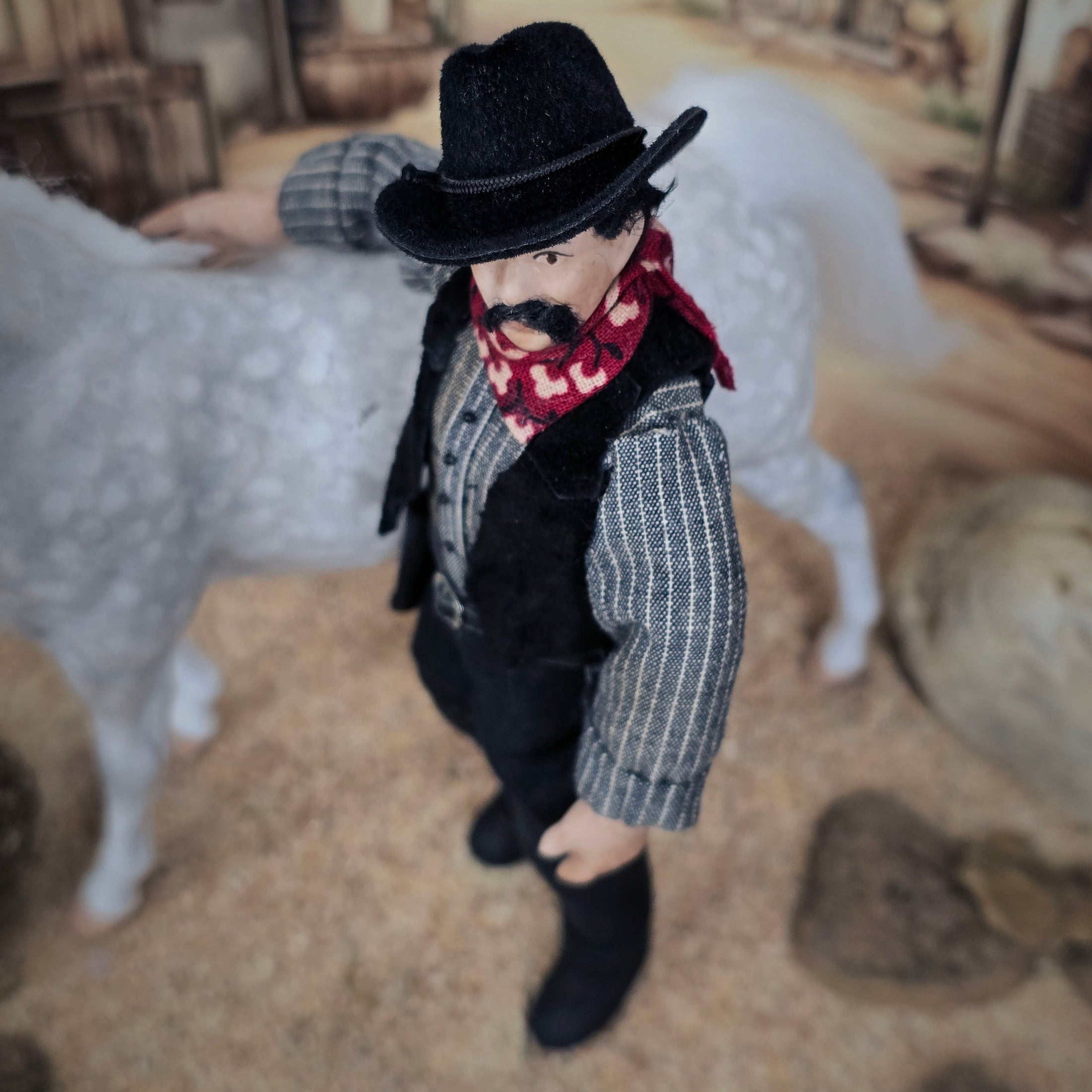 OOAK Cowboy Gentleman Doll Porcelain Western Man w Dueling Pistols 1:12