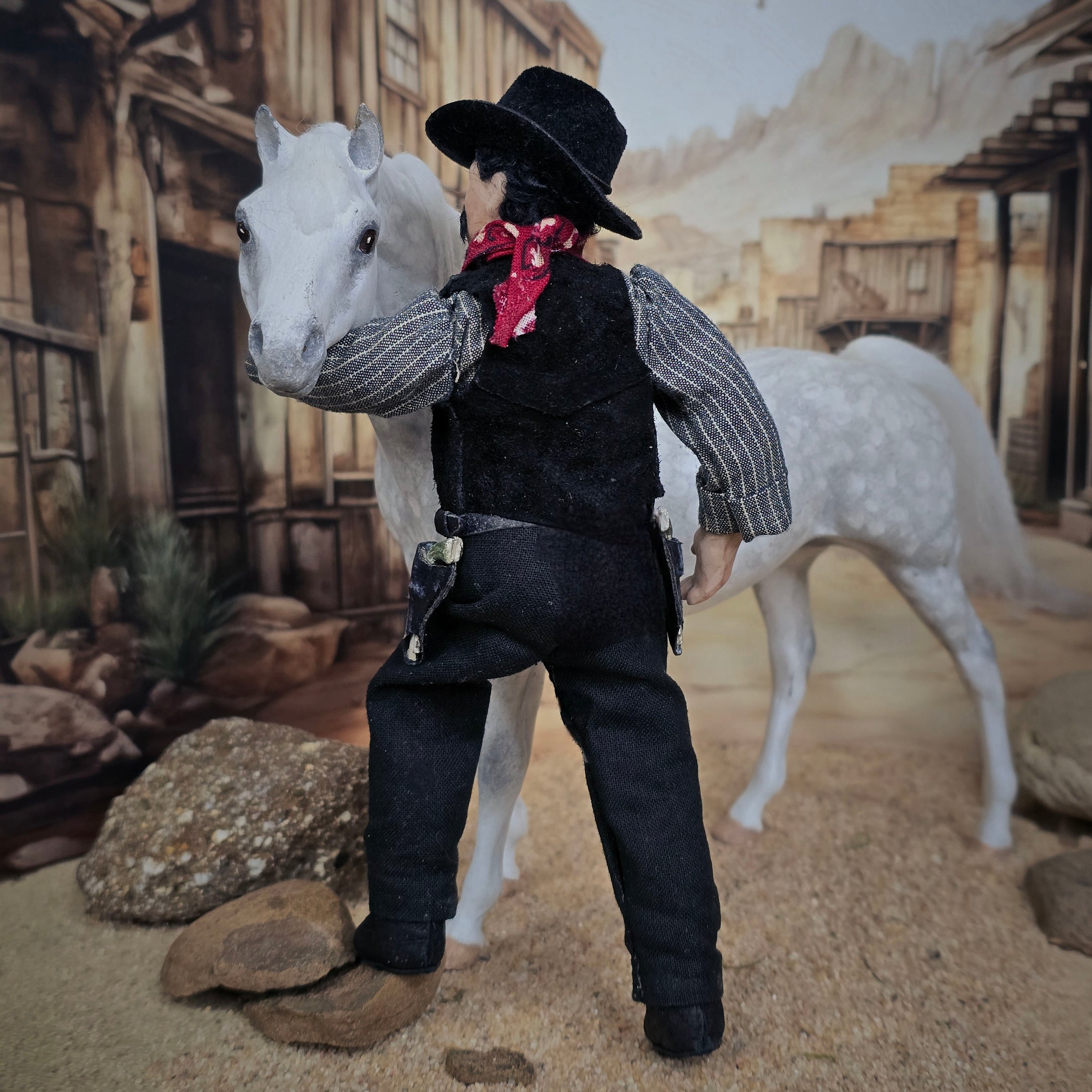 OOAK Cowboy Gentleman Doll Porcelain Western Man w Dueling Pistols 1:12