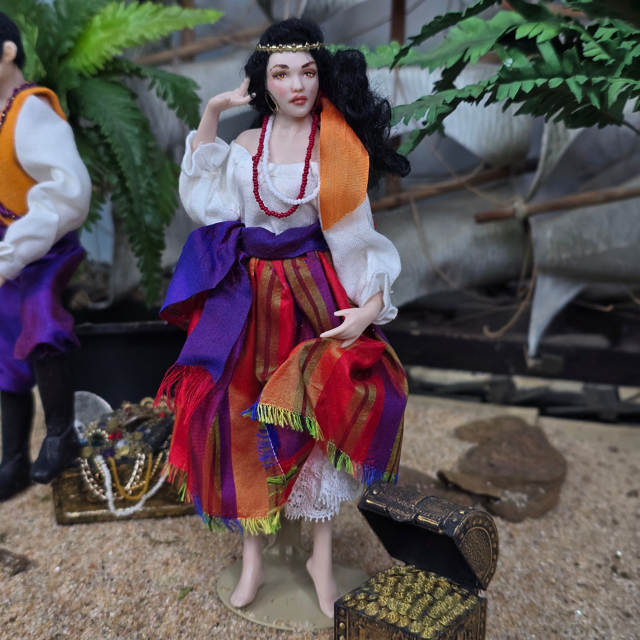 Tish Tierney OOAK Beautiful Gypsy Woman Porcelain Dollhouse Doll 1:12 Scale