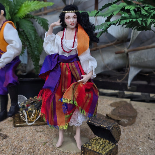 Tish Tierney OOAK Beautiful Gypsy Woman Porcelain Dollhouse Doll 1:12 Scale