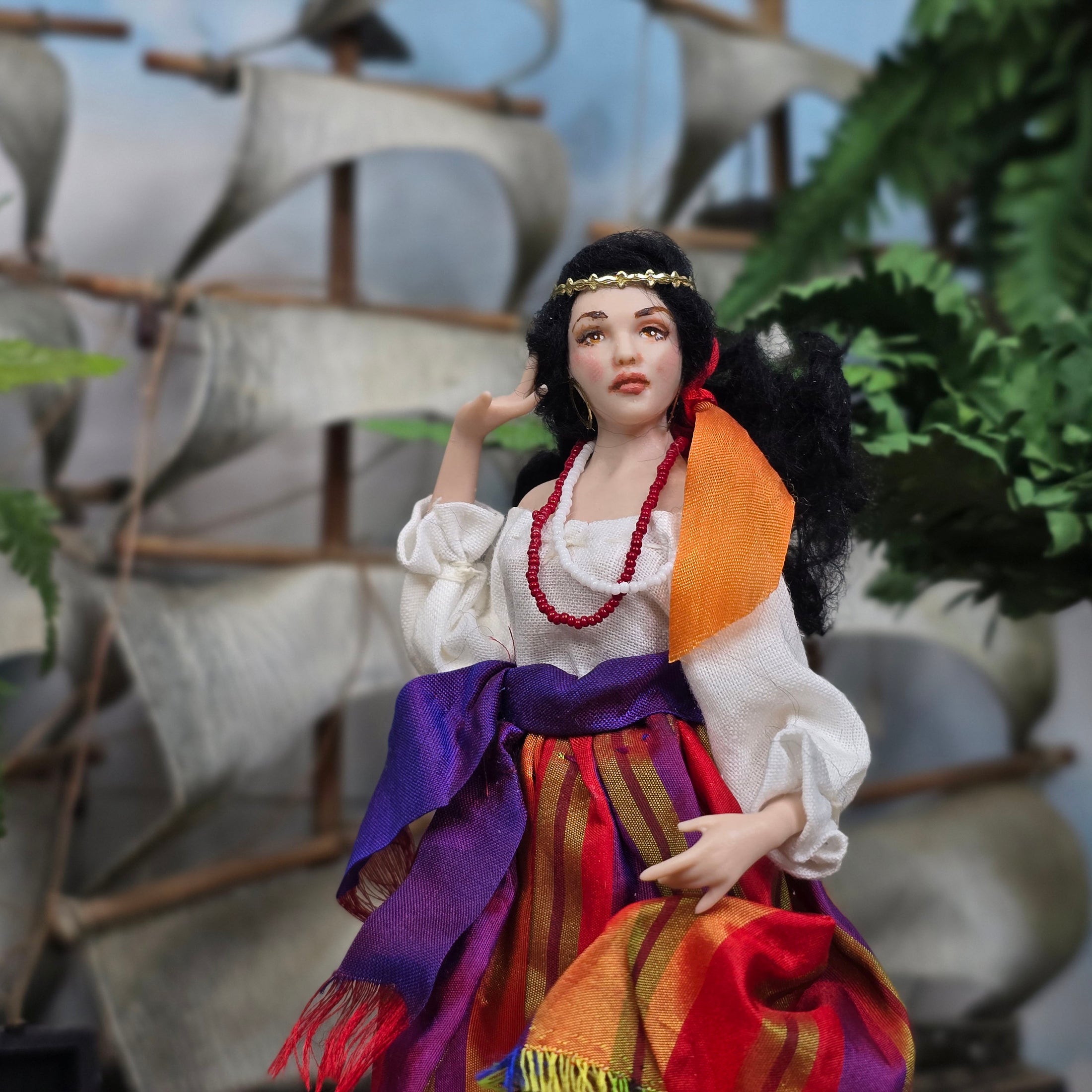 Tish Tierney OOAK Beautiful Gypsy Woman Porcelain Dollhouse Doll 1:12 Scale