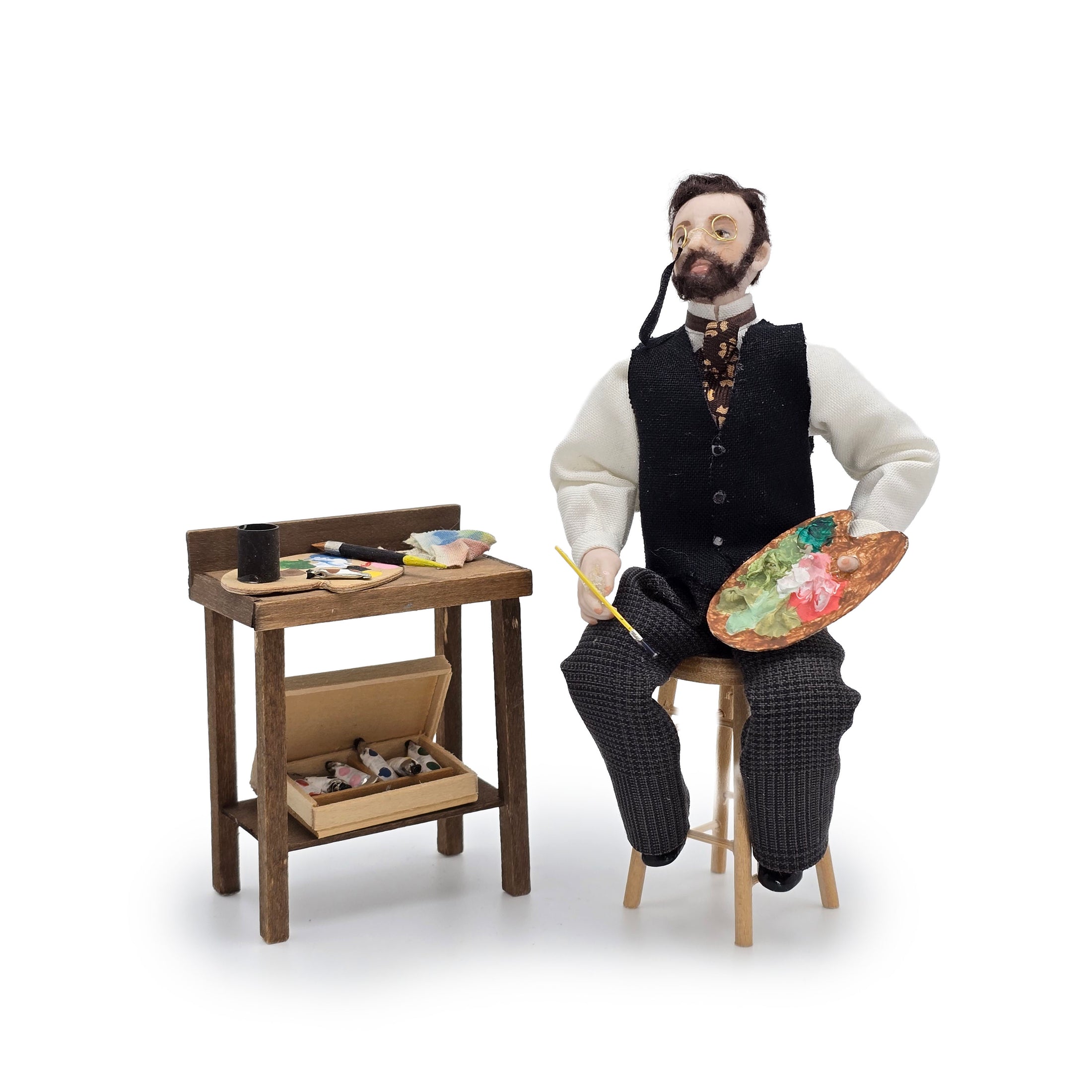 Victorian Artist Gentleman Doll with Palette & Studio Set OOAK Character