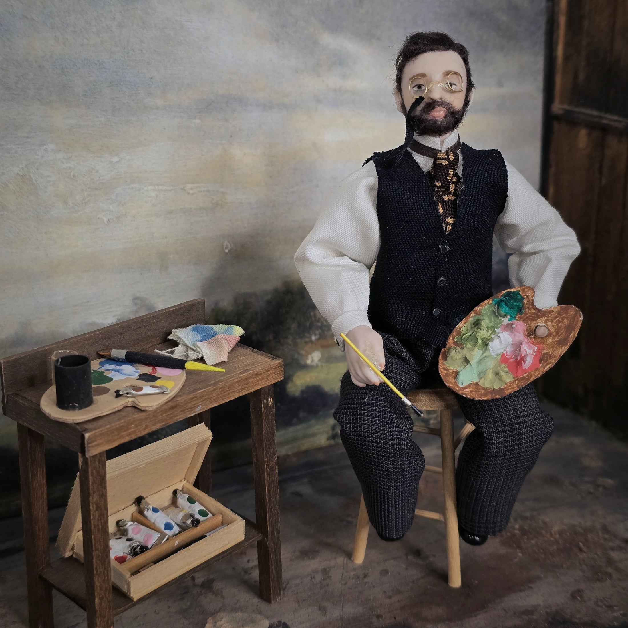 Victorian Artist Gentleman Doll with Palette & Studio Set OOAK Character