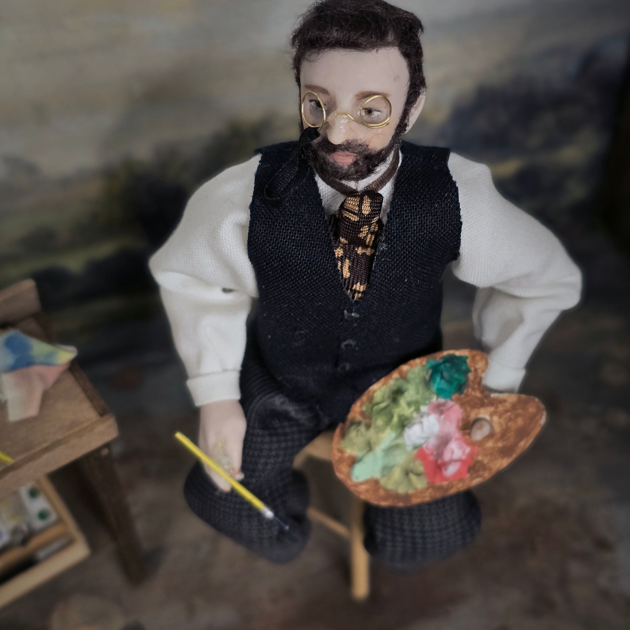 Victorian Artist Gentleman Doll with Palette & Studio Set OOAK Character
