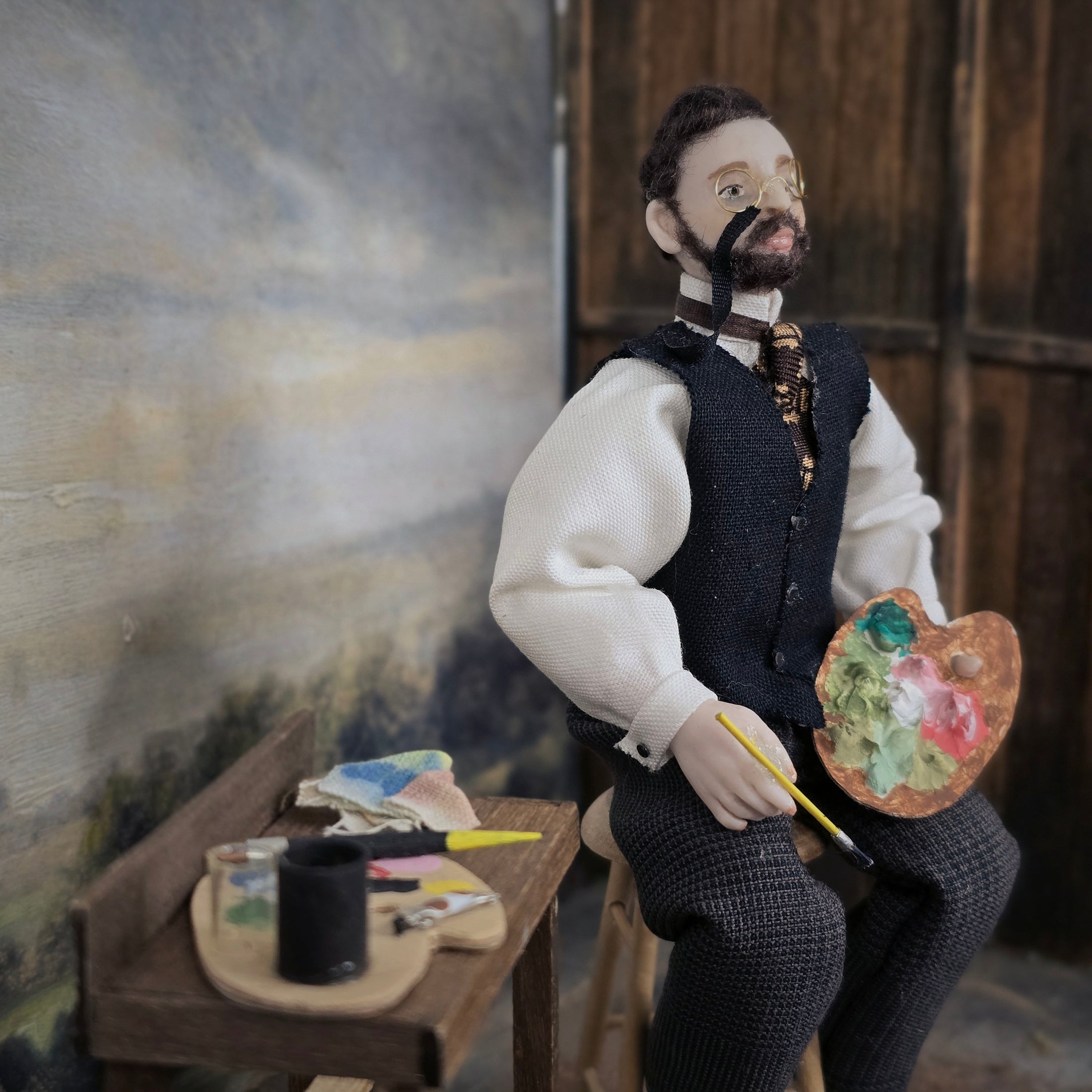 Victorian Artist Gentleman Doll with Palette & Studio Set OOAK Character