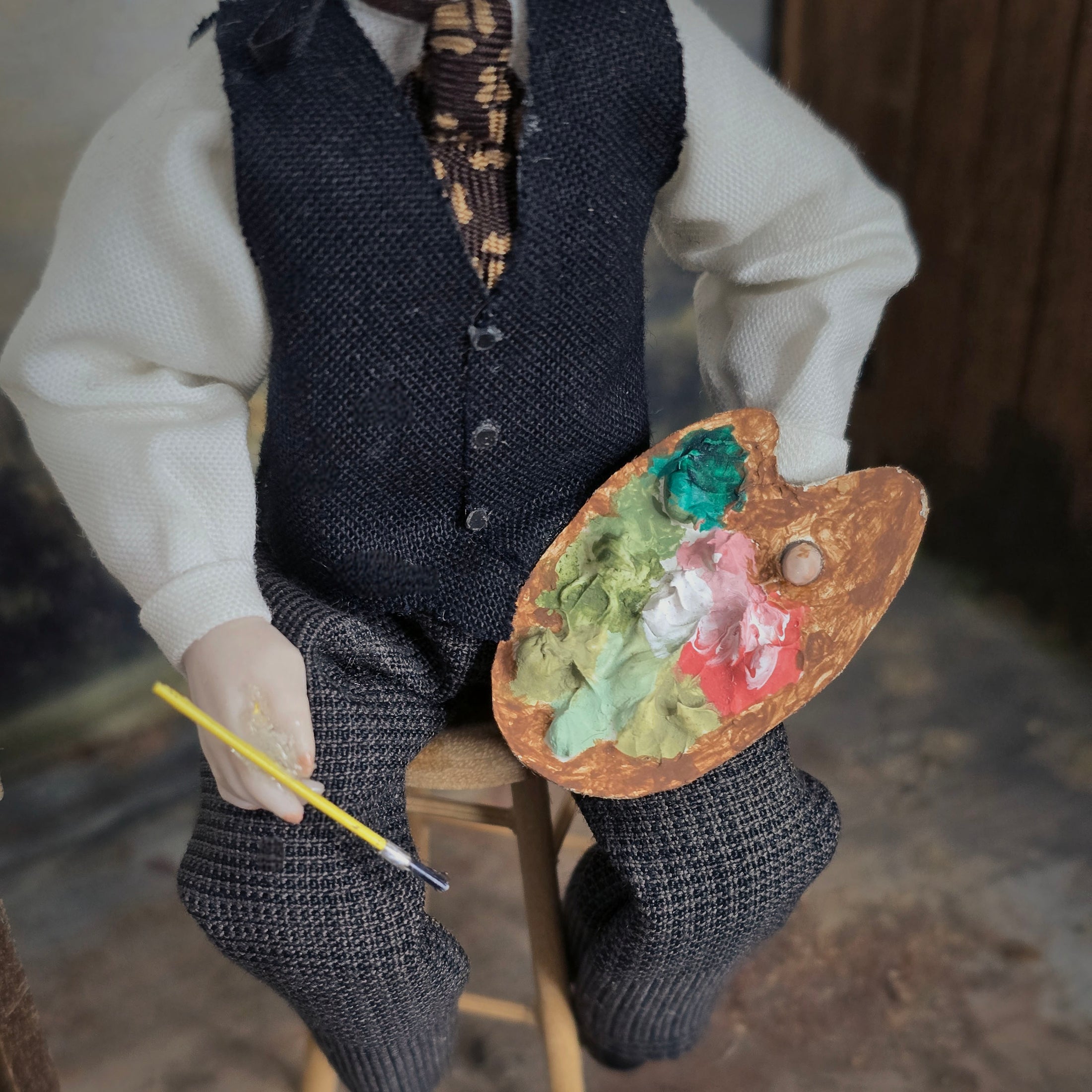 Victorian Artist Gentleman Doll with Palette & Studio Set OOAK Character