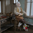 Load image into Gallery viewer, Geppetto & Pinocchio Dollhouse Doll Scene w Stool, Artisan Porcelain Character Set

