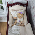 Load image into Gallery viewer, Seated Infant Baby Girl With Purple Ribbons OOAK Artisan Clay Miniature Doll

