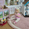 Load image into Gallery viewer, OOAK Hello Kitty Themed Seated Baby Girl Clay Infant Dollhouse Doll w Pacifier

