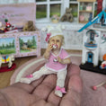 Load image into Gallery viewer, OOAK Hello Kitty Themed Seated Baby Girl Clay Infant Dollhouse Doll w Pacifier
