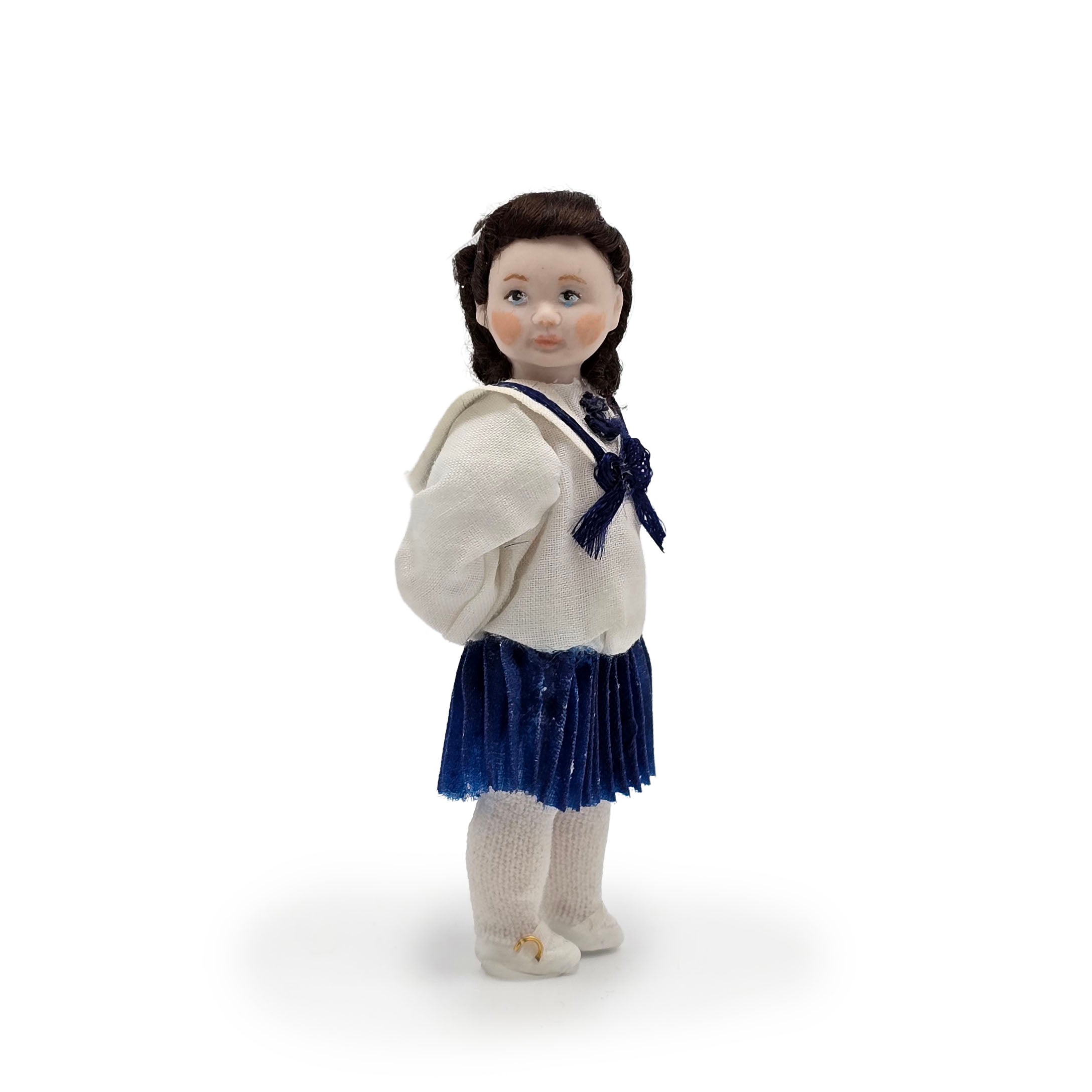 OOAK Brunette Victorian Nautical Schoolgirl Porcelain Dollhouse Doll Little Girl